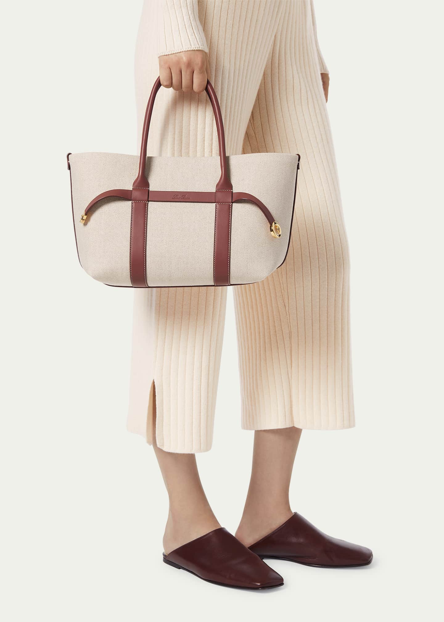 Loro Piana Ghiera Small Canvas Shopper Tote Bag Image 2 of 5
