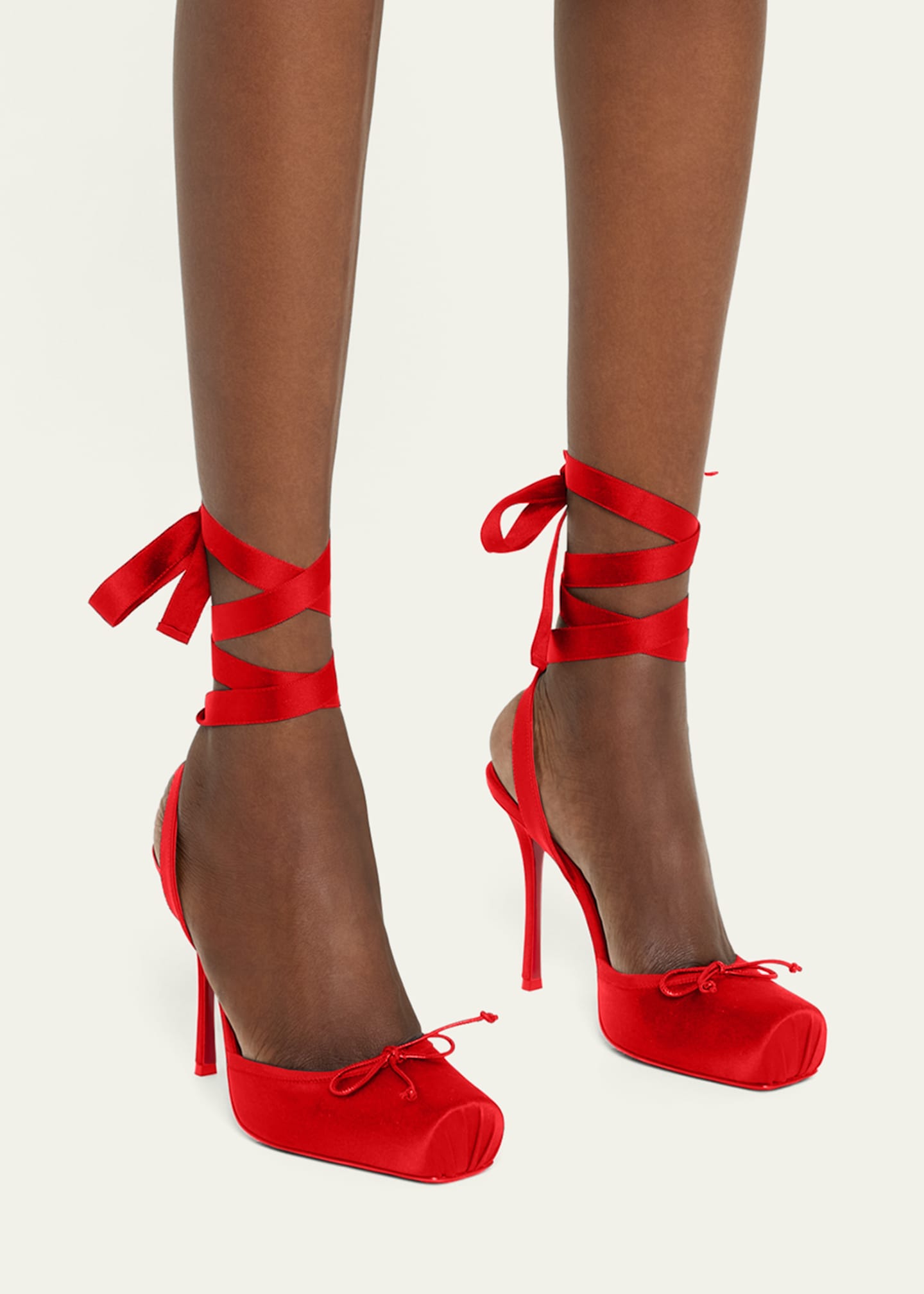 Cassia Silk Ankle-Tie Red Sole Ballerina Pumps
