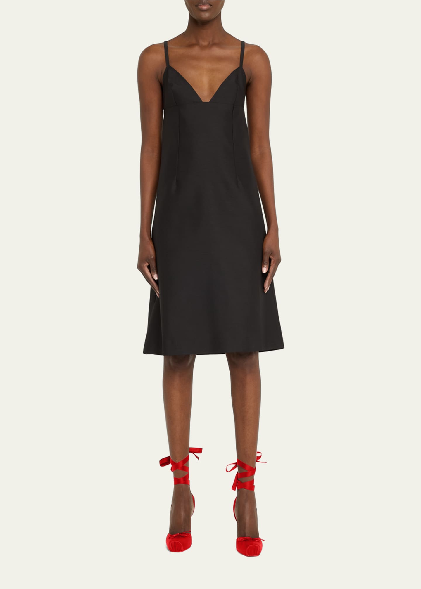 Cassia Silk Ankle-Tie Red Sole Ballerina Pumps