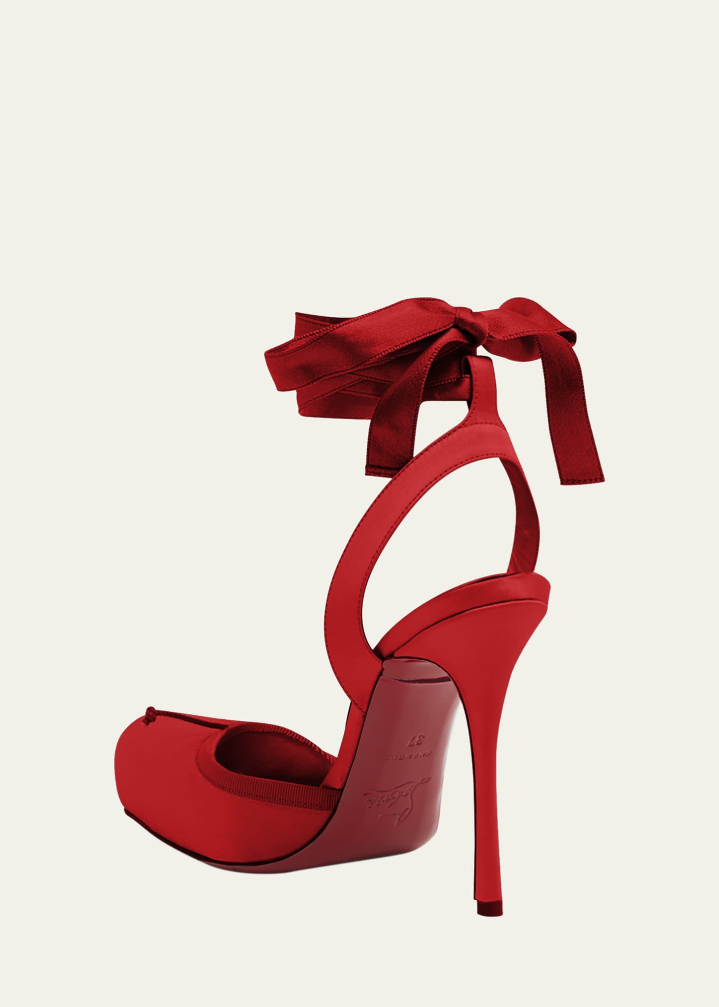 Cassia Silk Ankle-Tie Red Sole Ballerina Pumps