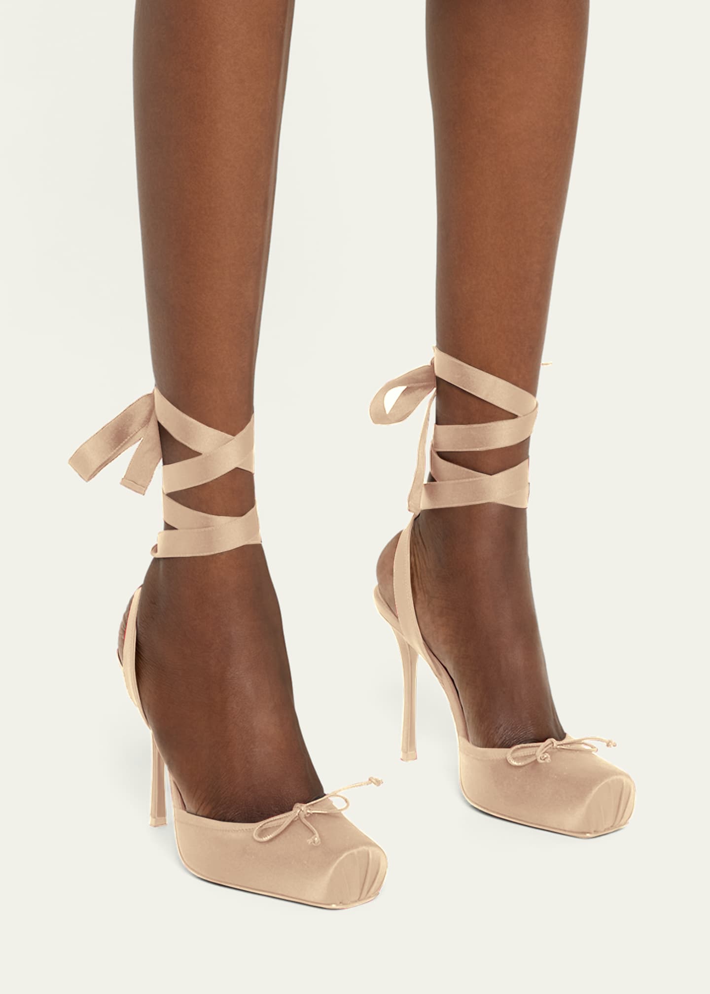 Christian Louboutin Cassia Silk Ankle-Tie Red Sole Ballerina Pumps Image 2 of 6