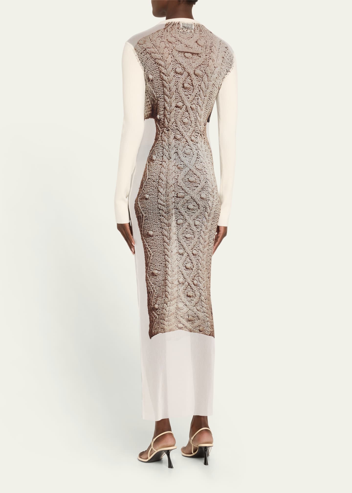 Jean Paul Gaultier Conical Bra Cable Knit Print Mesh Maxi Dress With Rib Sleeves Bergdorf Goodman