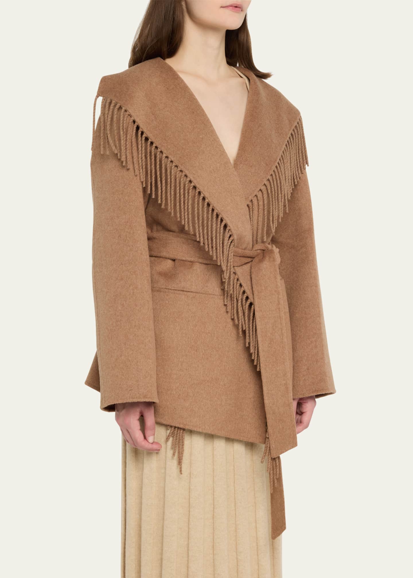 Rowen Fringe Belted Wool-Blend Jacket