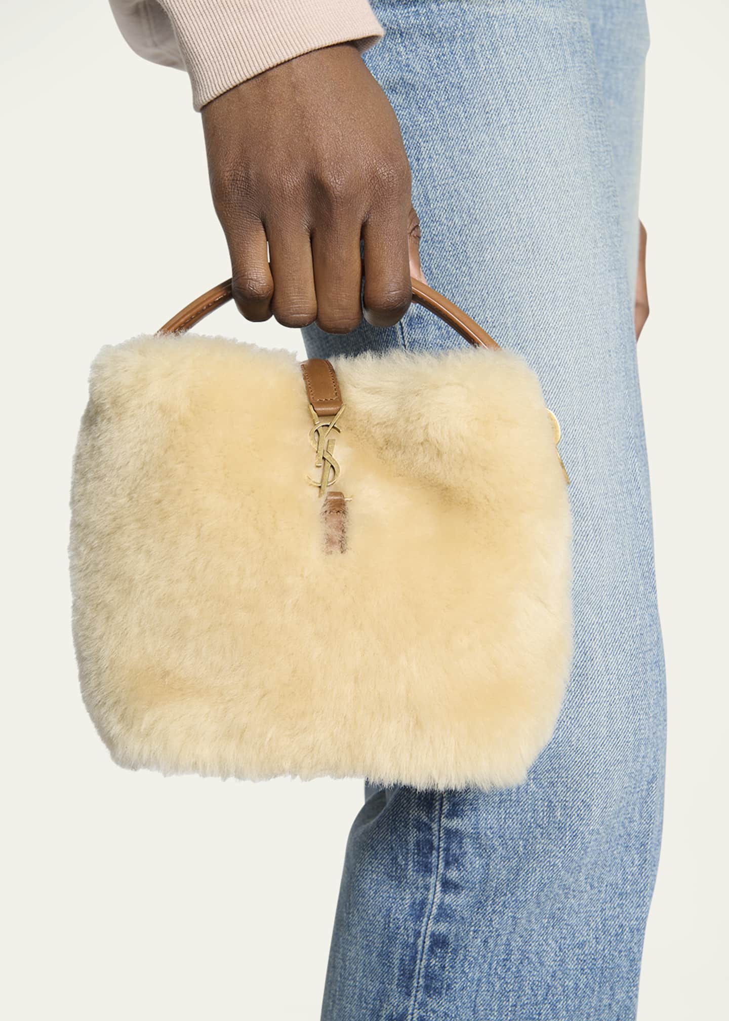 Saint Laurent Le 37 Mini YSL Bucket Bag in Lamb Shearling Fur Image 2 of 6