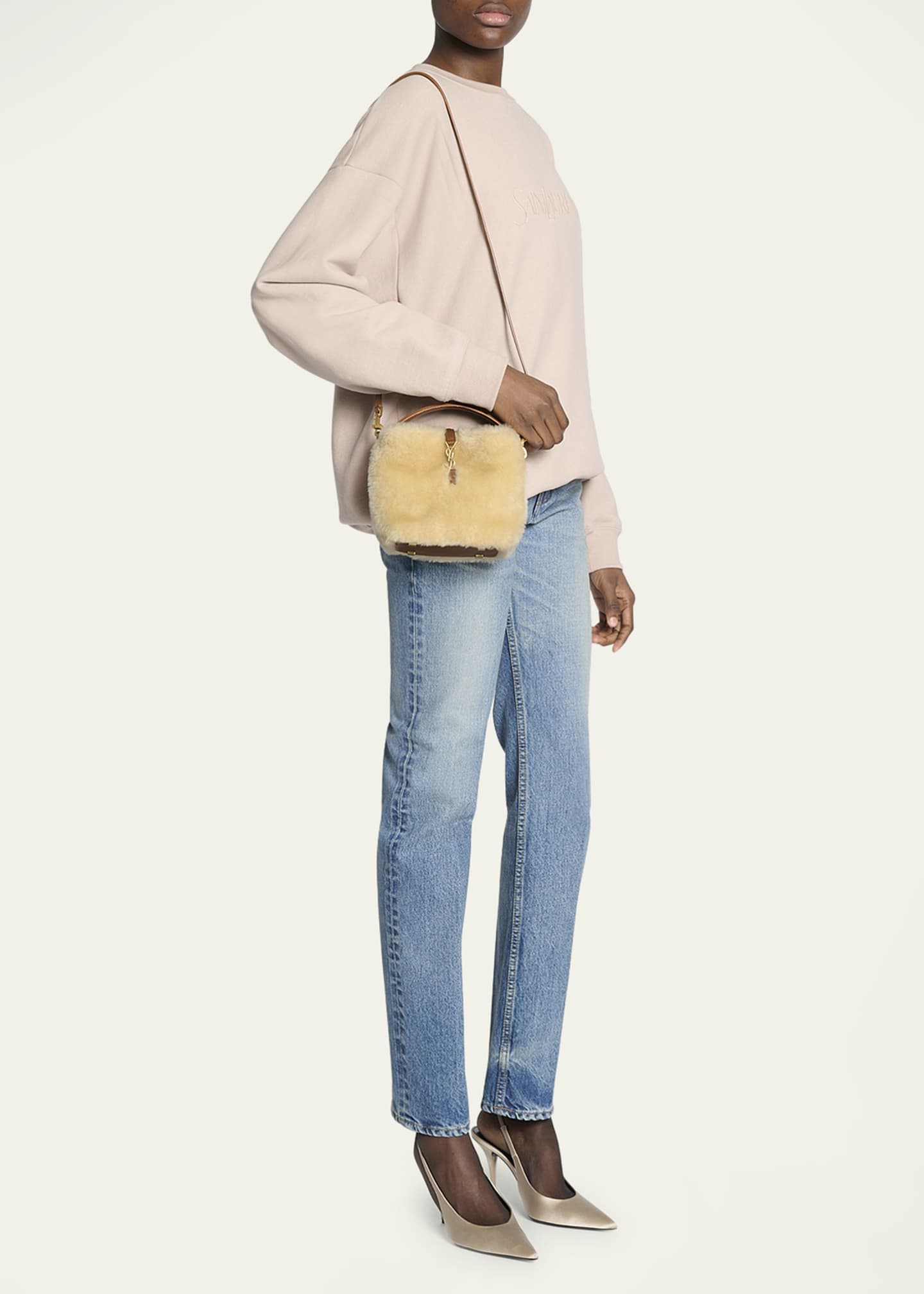 Saint Laurent Le 37 Mini YSL Bucket Bag in Lamb Shearling Fur Image 6 of 6