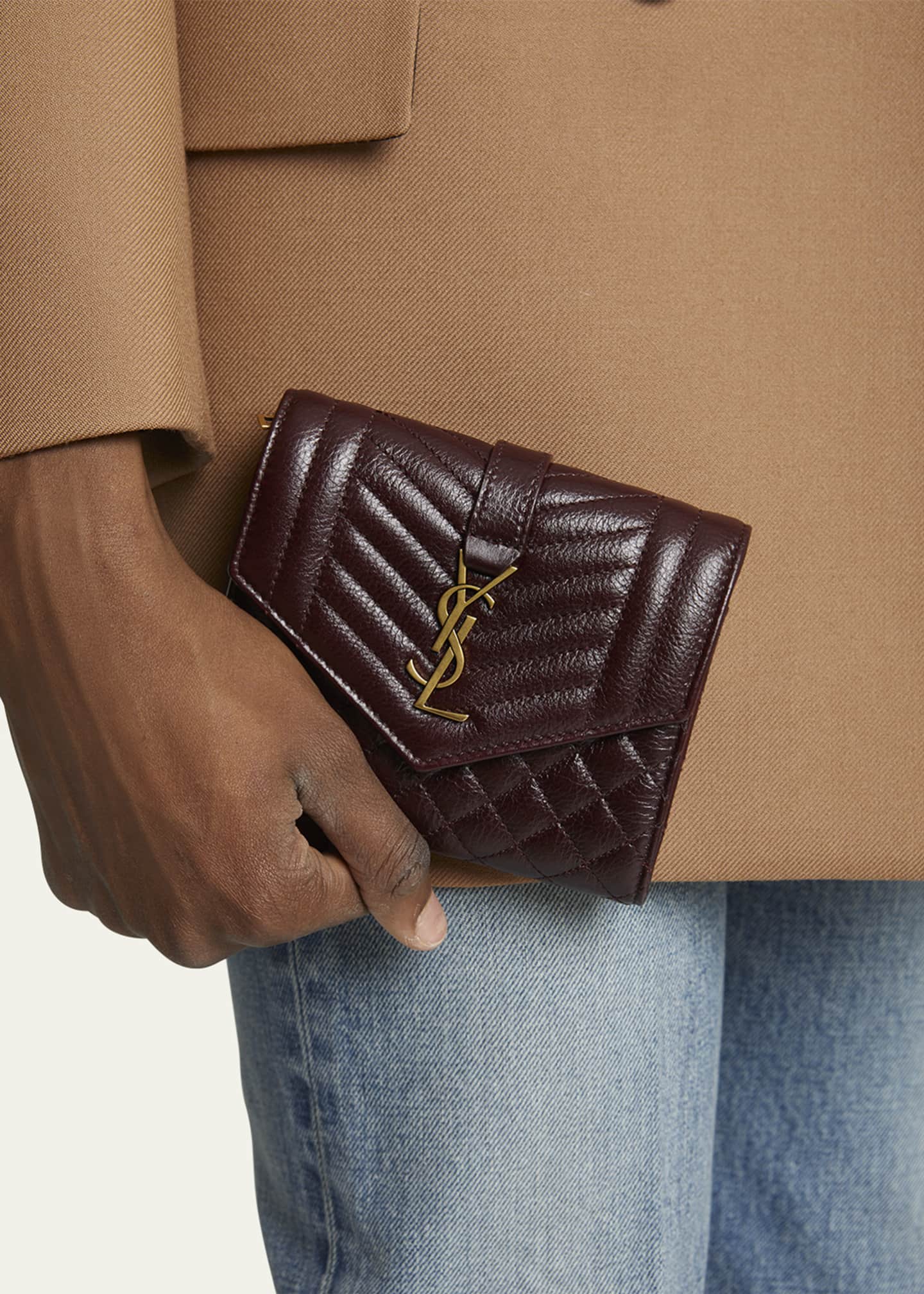 Saint Laurent YSL Trifold Compact Wallet in Quilted Leather Image 2 of 5