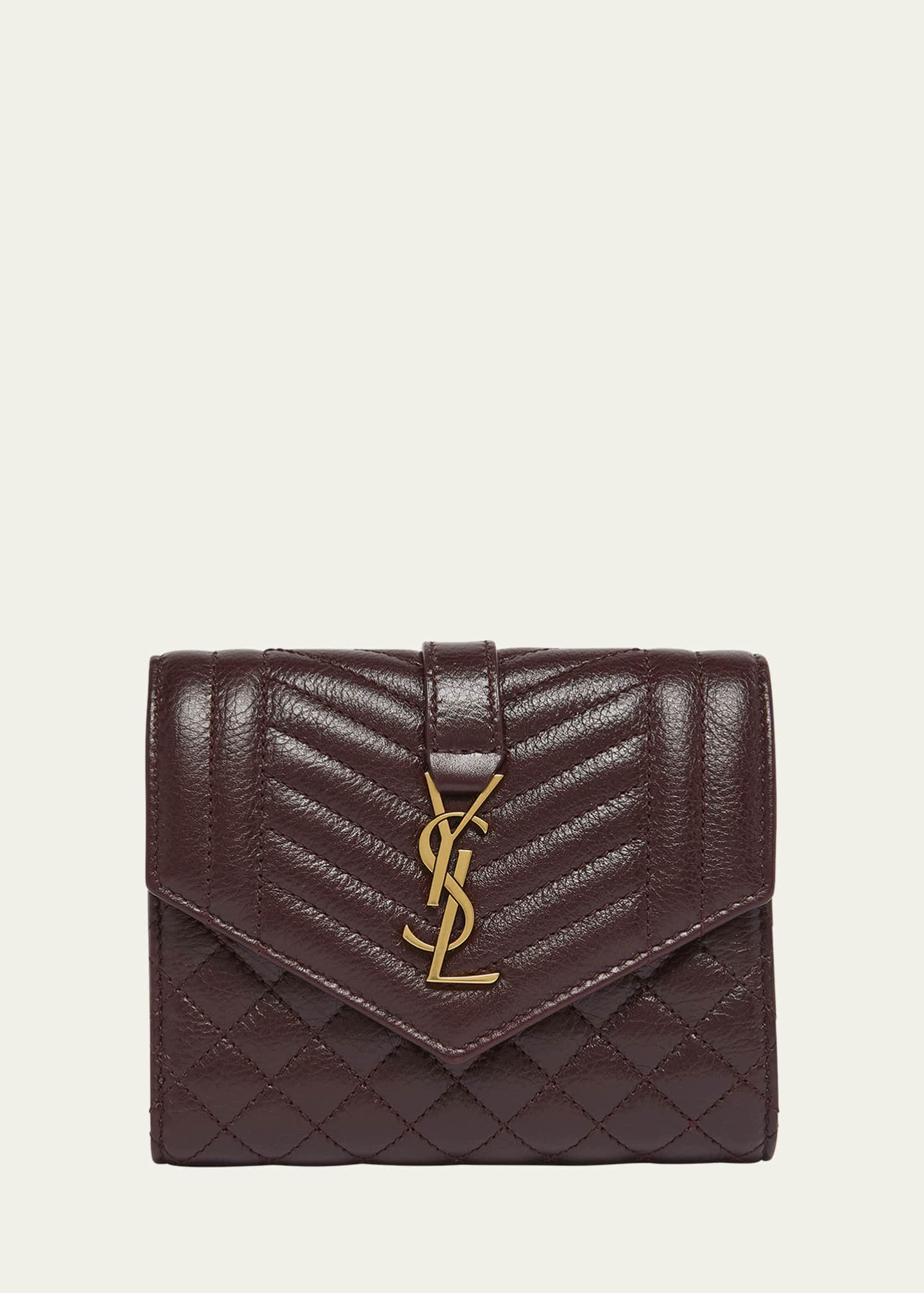 Saint Laurent YSL Trifold Compact Wallet in Quilted Leather Image 1 of 5