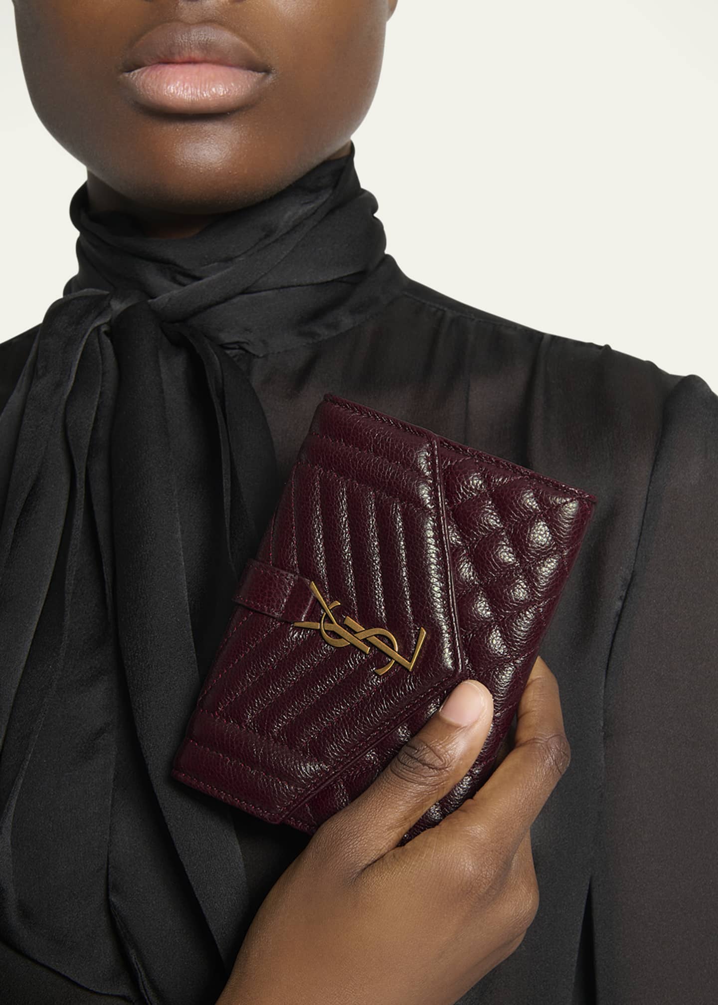 Saint Laurent Small YSL Envelope Flap Wallet in Quilted Leather Image 2 of 5