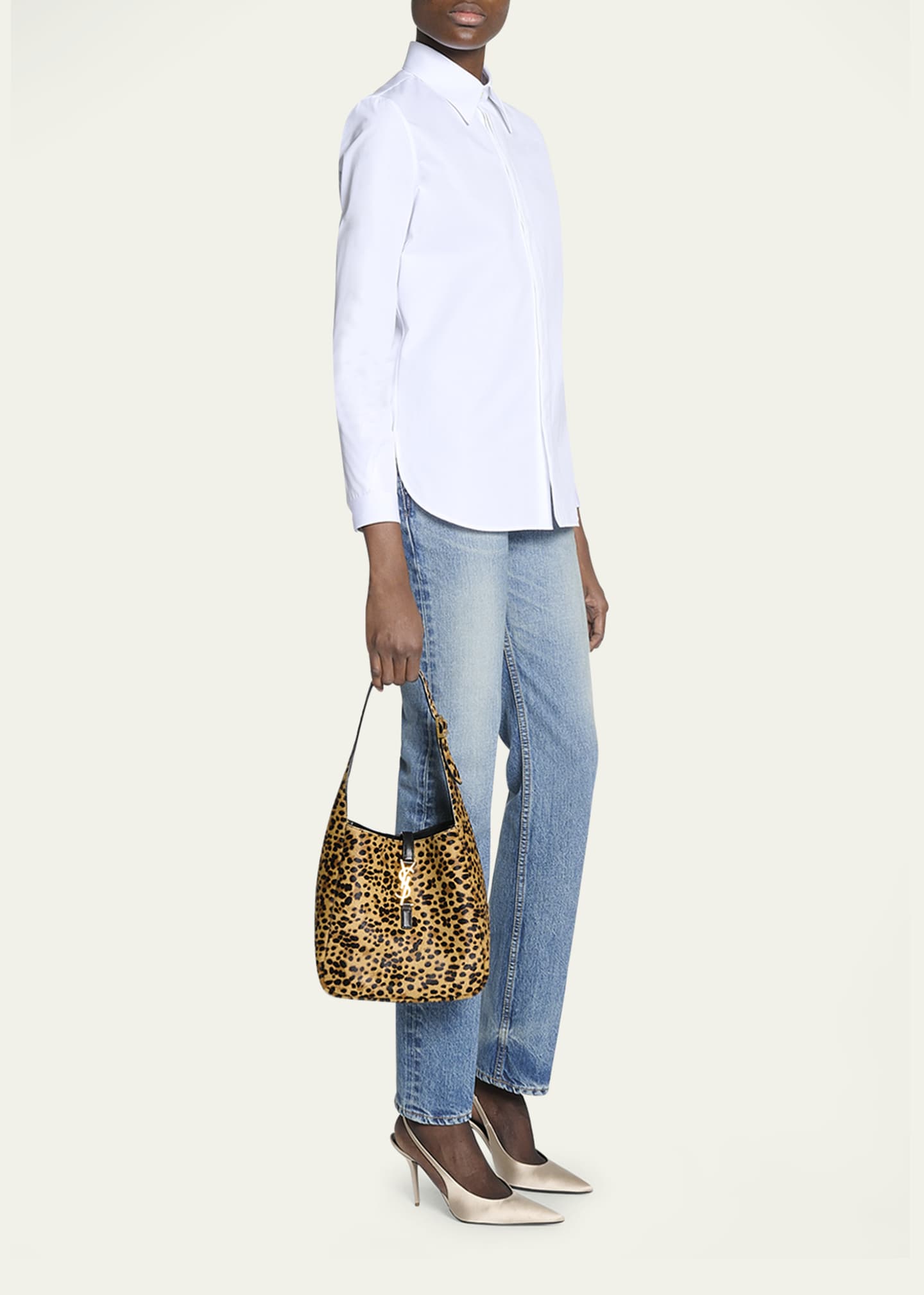 Le 5 A 7 Small YSL Hobo Bag in Leopard-Print Calf Hair