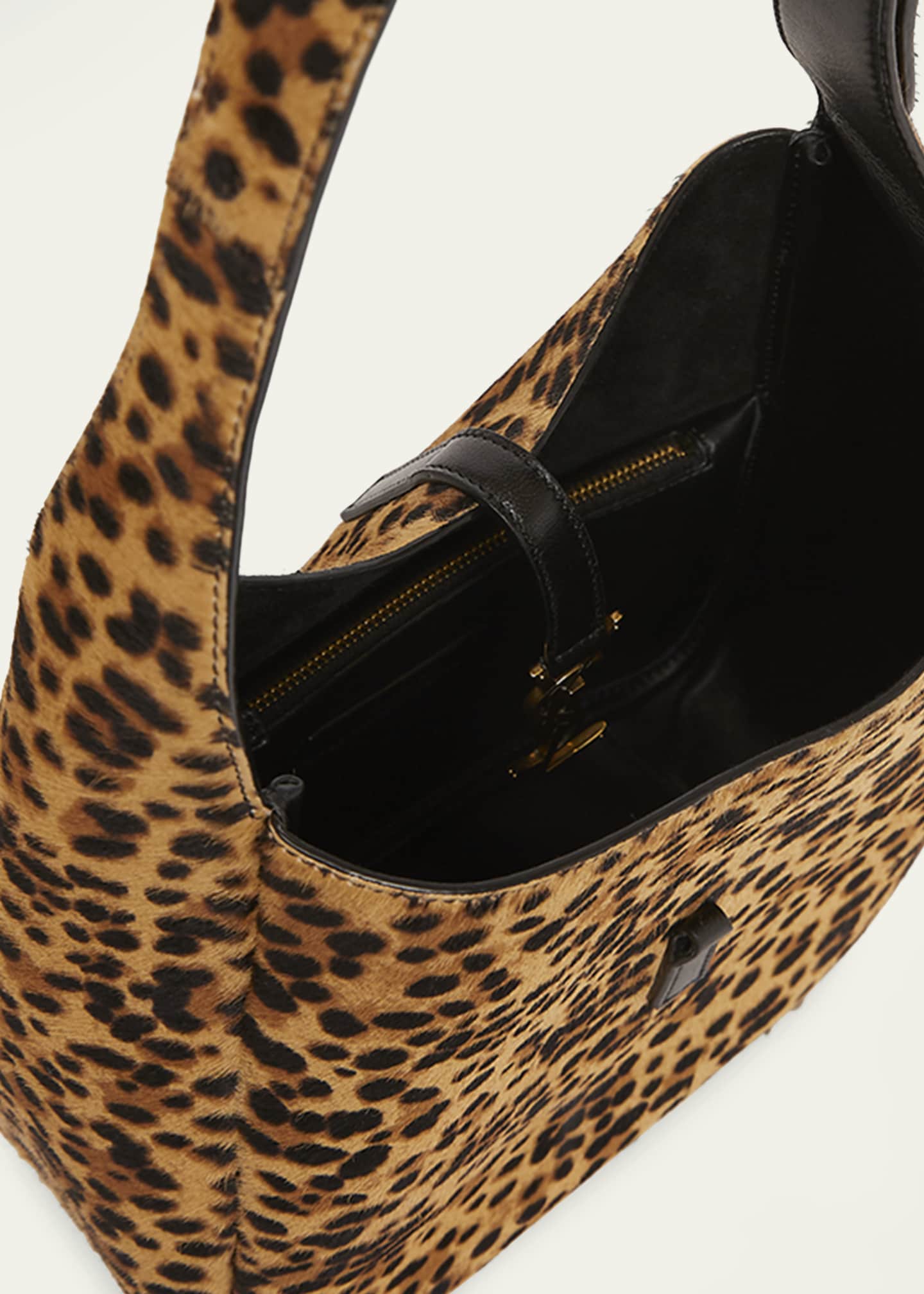 Le 5 A 7 Small YSL Hobo Bag in Leopard-Print Calf Hair