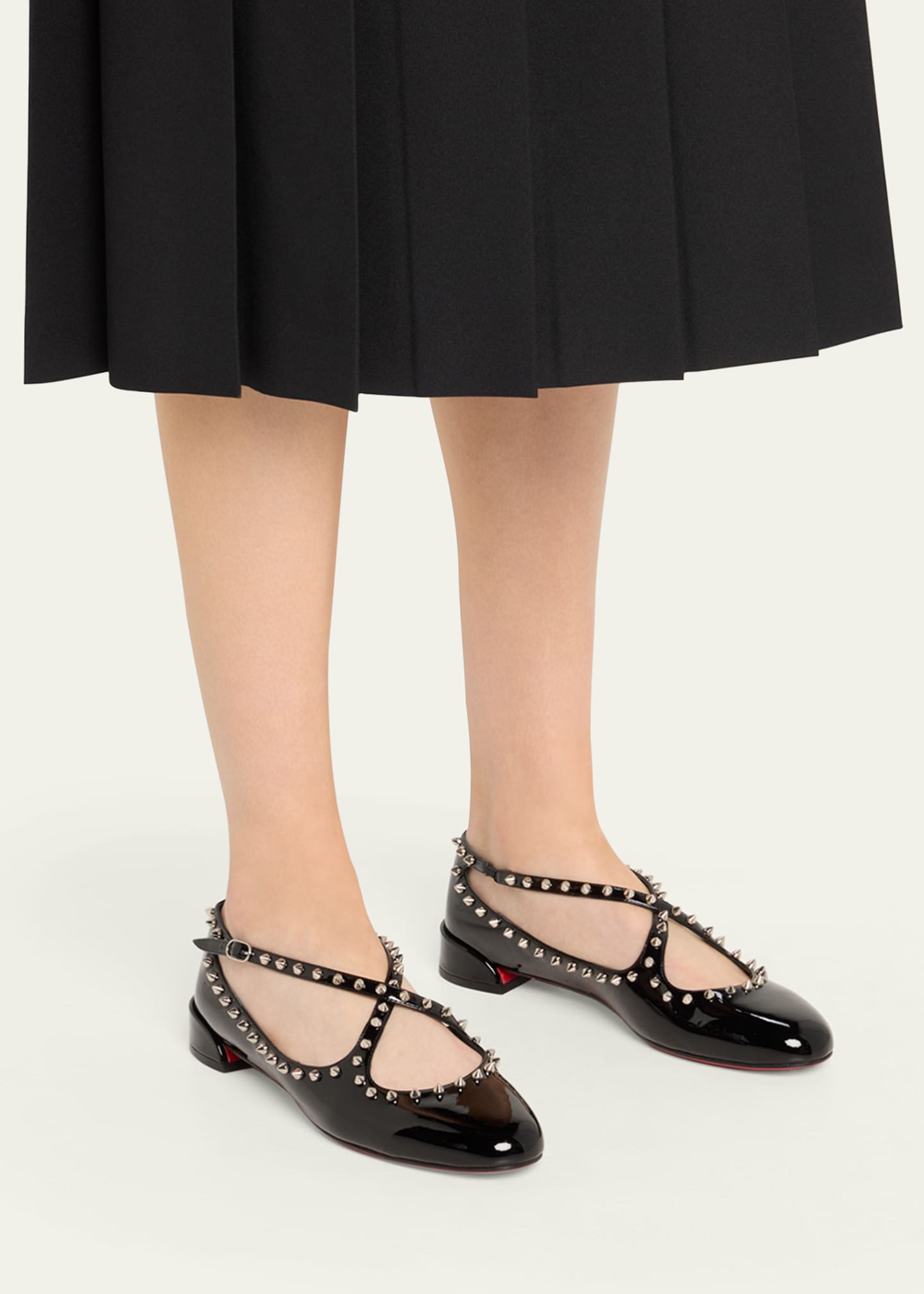 Christian Louboutin Pilouta Spike Patent Red Sole Ballerina Flats Image 2 of 4
