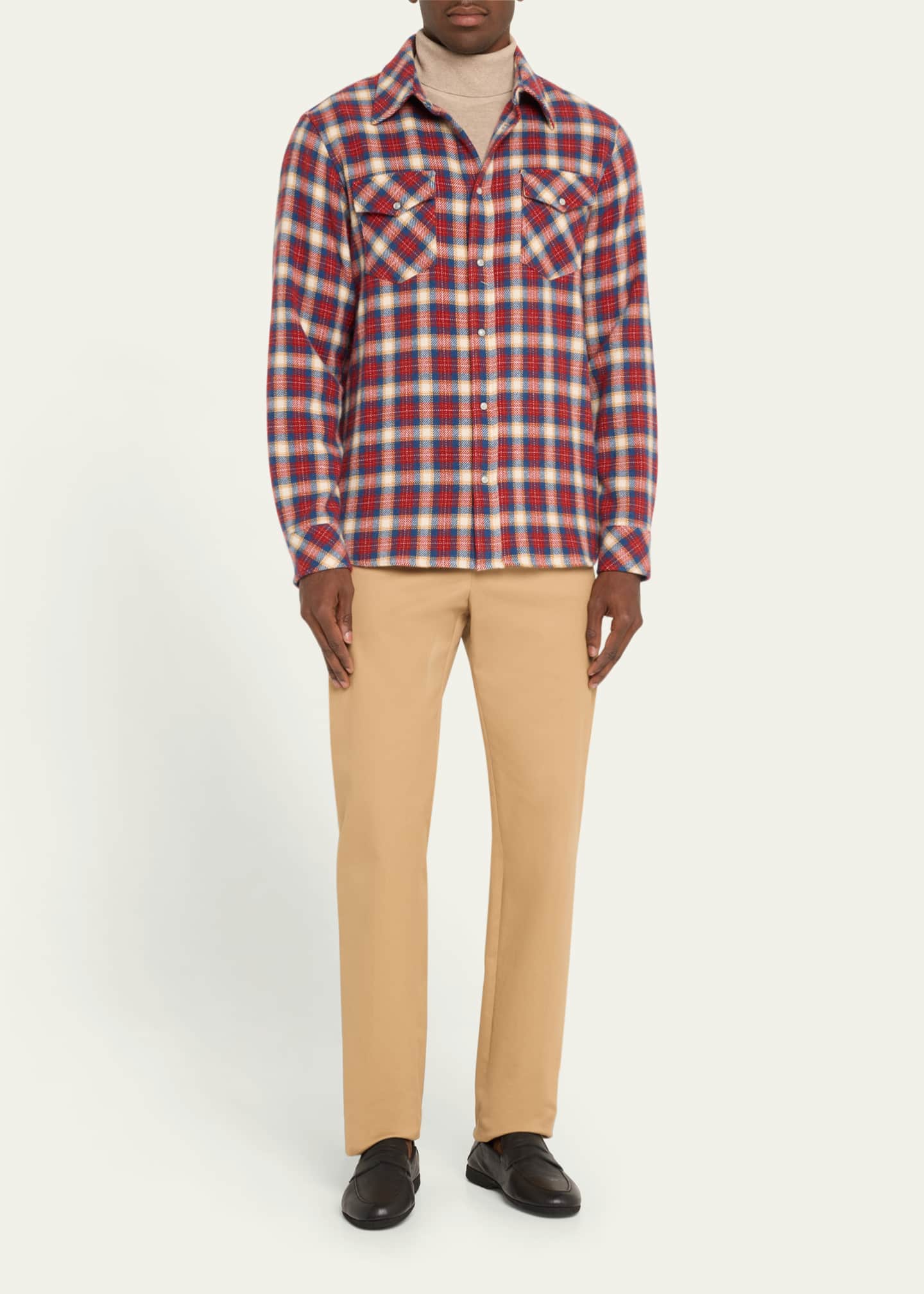 God's True Cashmere Men's Plaid Cashmere Shirt with Moonstone Snaps Image 2 of 4
