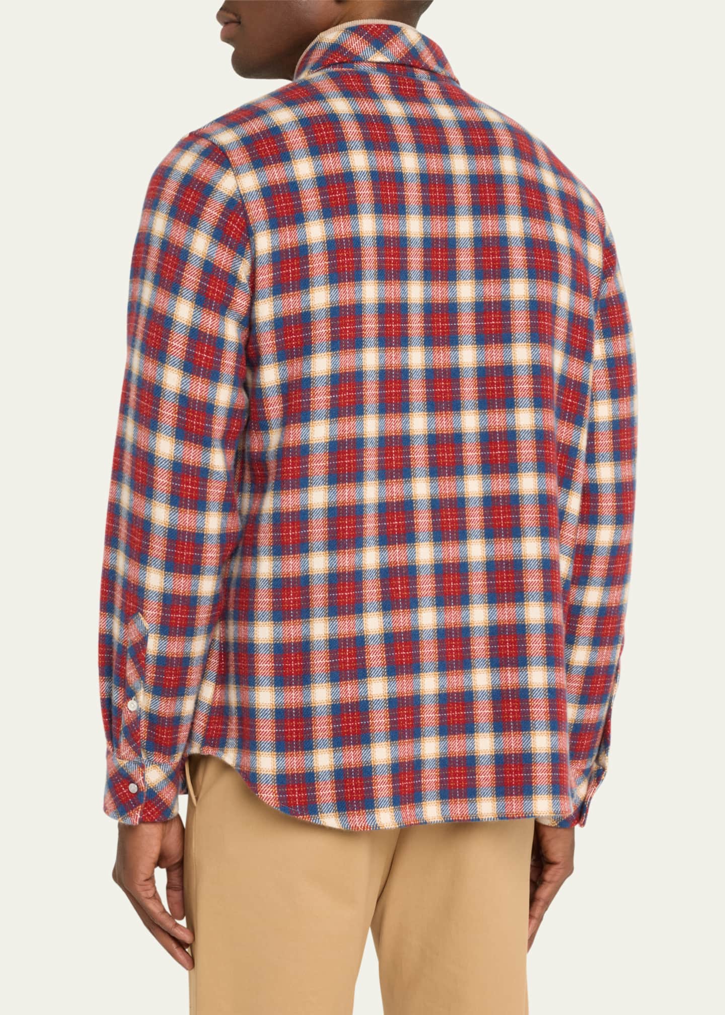 God's True Cashmere Men's Plaid Cashmere Shirt with Moonstone Snaps Image 4 of 4