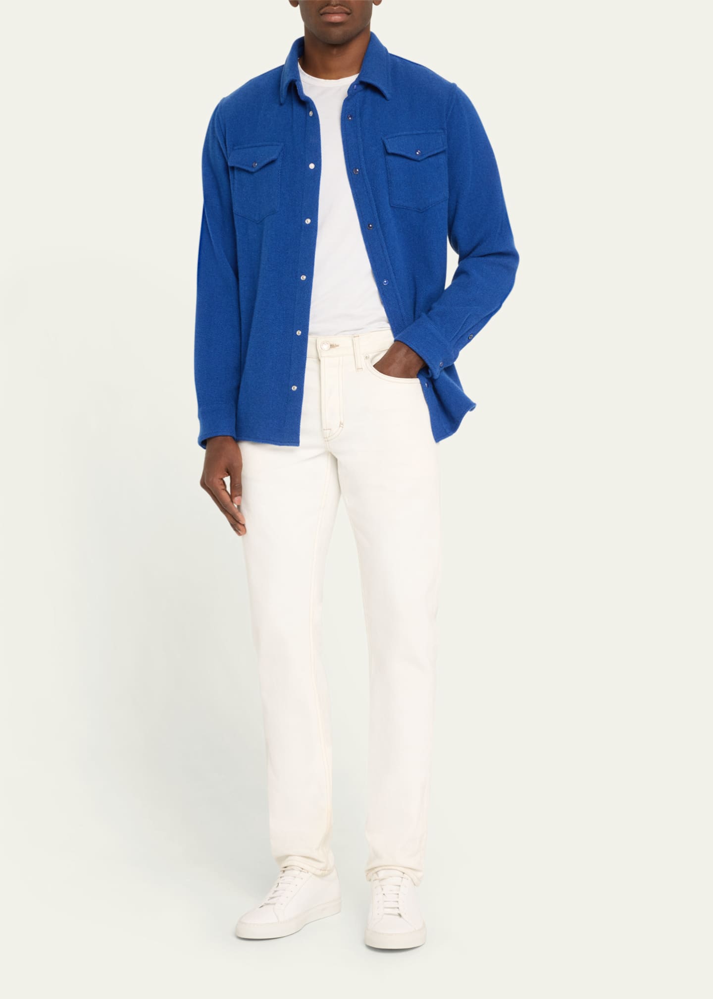 God's True Cashmere Men's Cashmere Shirt with Lapis Lazuli Snaps Image 2 of 5