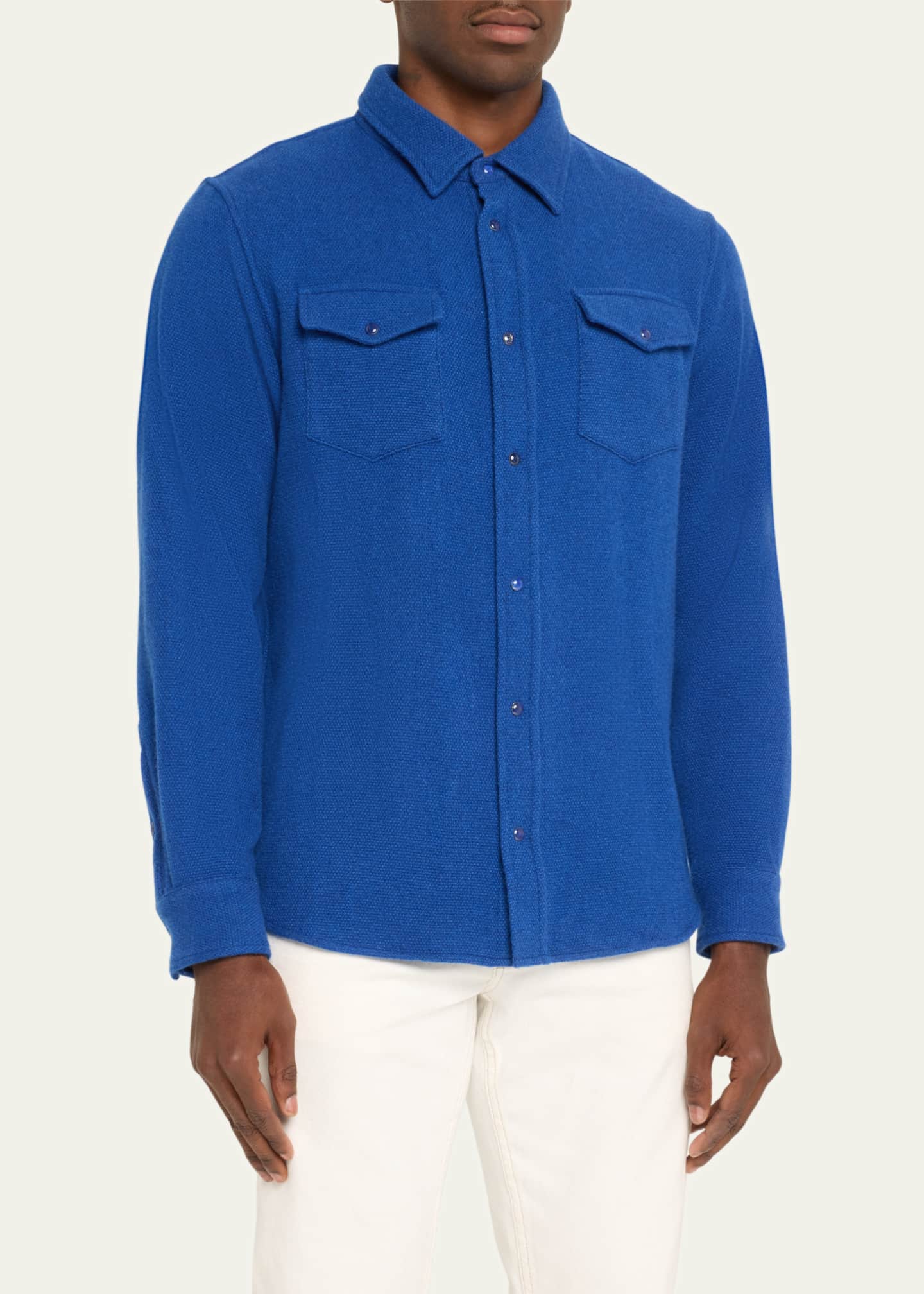 God's True Cashmere Men's Cashmere Shirt with Lapis Lazuli Snaps Image 4 of 5