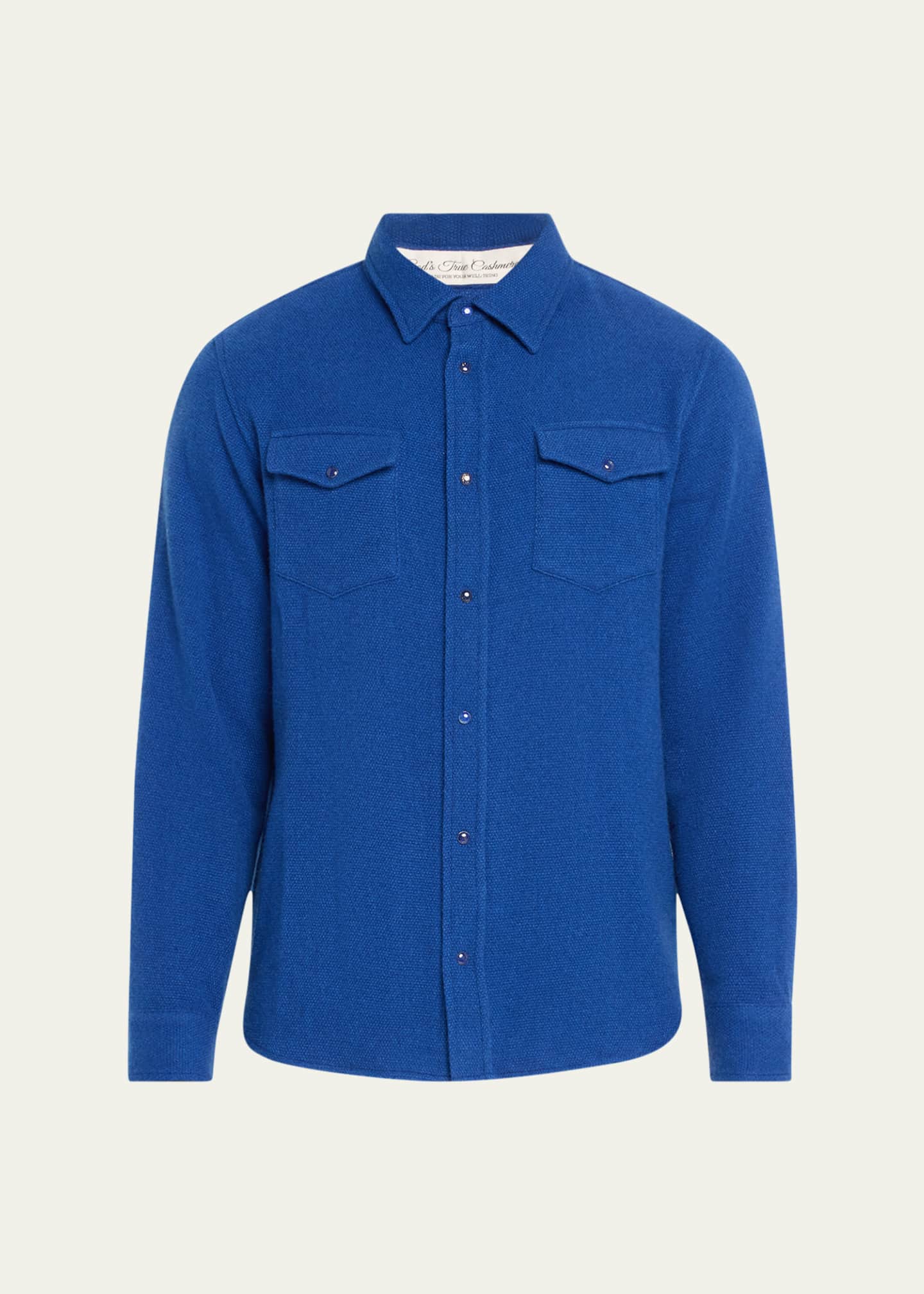 God's True Cashmere Men's Cashmere Shirt with Lapis Lazuli Snaps Image 1 of 5