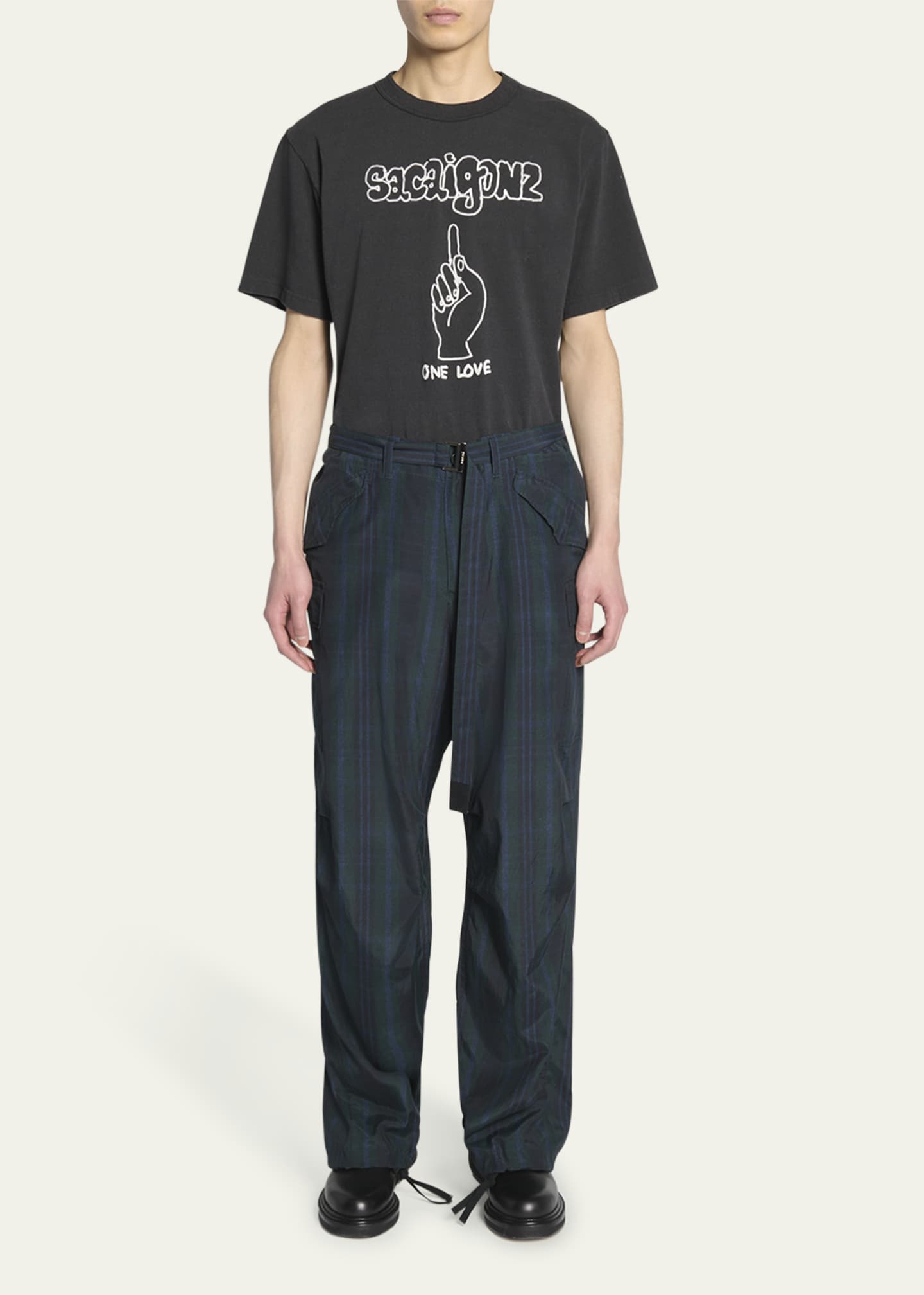 SACAI Men's Plaid-Print Cargo Pants
