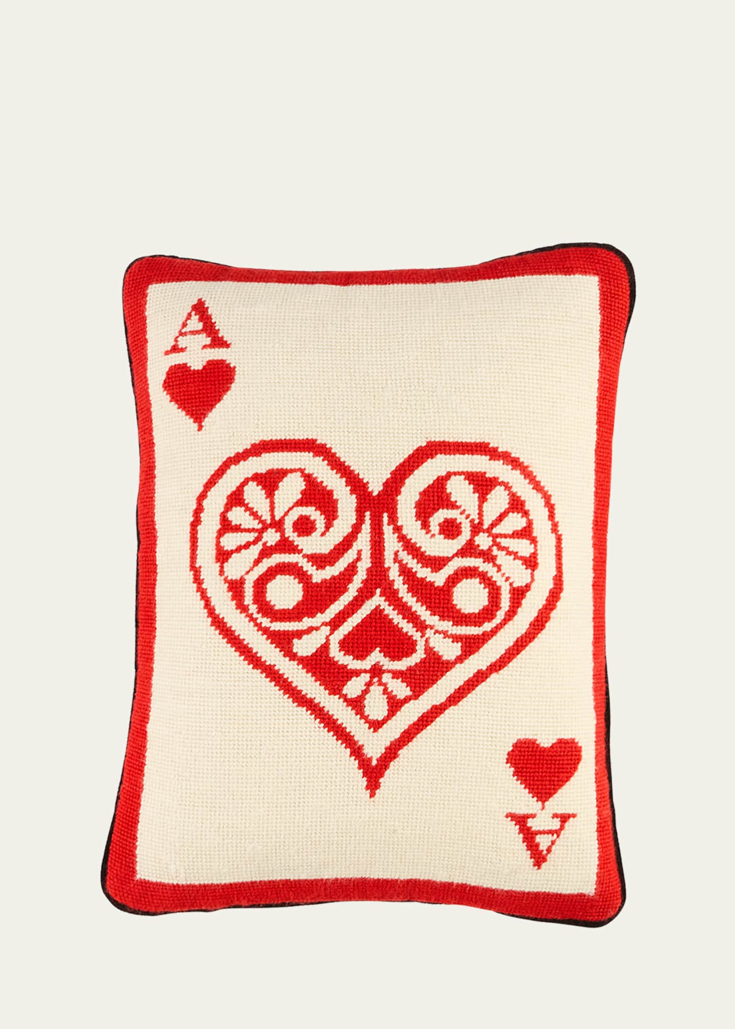 Jonathan Adler Dealers Choice Ace of Hearts Needlepoint Pillow, 12" x 16" Image 1 of 2