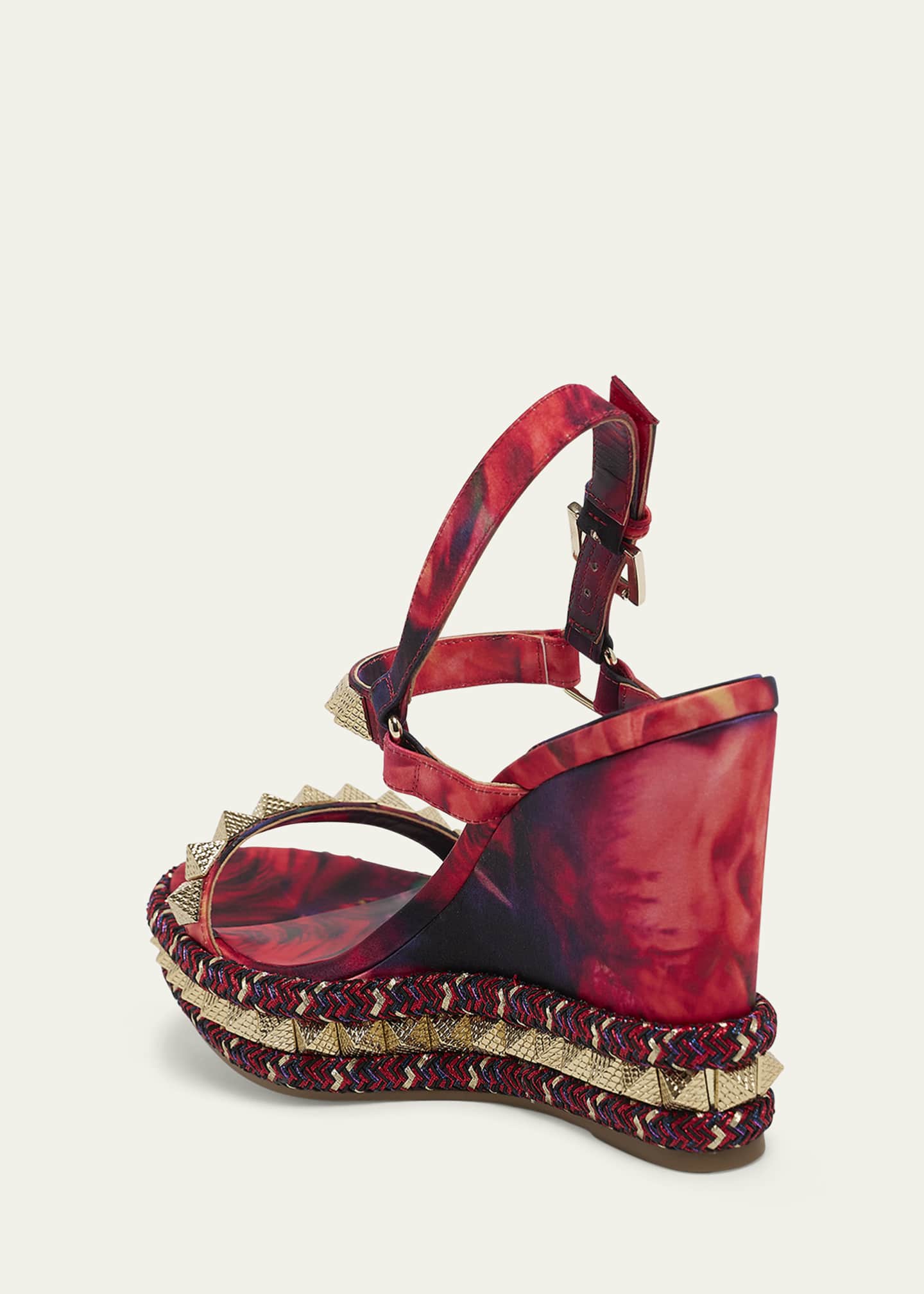 Christian Louboutin Pyraclou Satin Roses Wedge Sandals Image 2 of 3