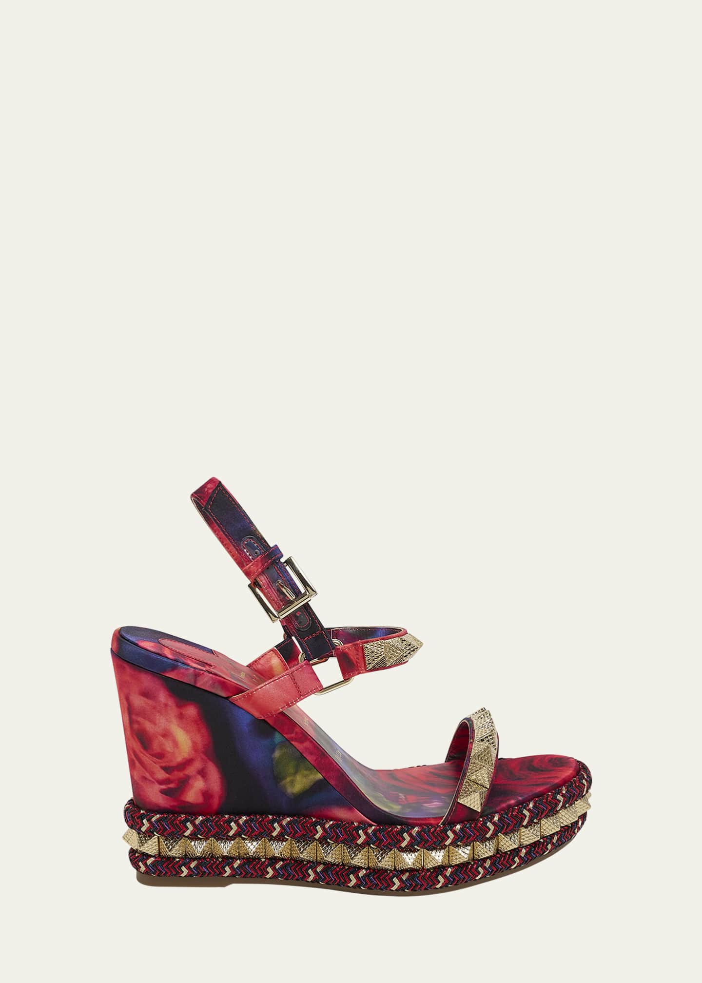 Christian Louboutin Pyraclou Satin Roses Wedge Sandals Image 1 of 3