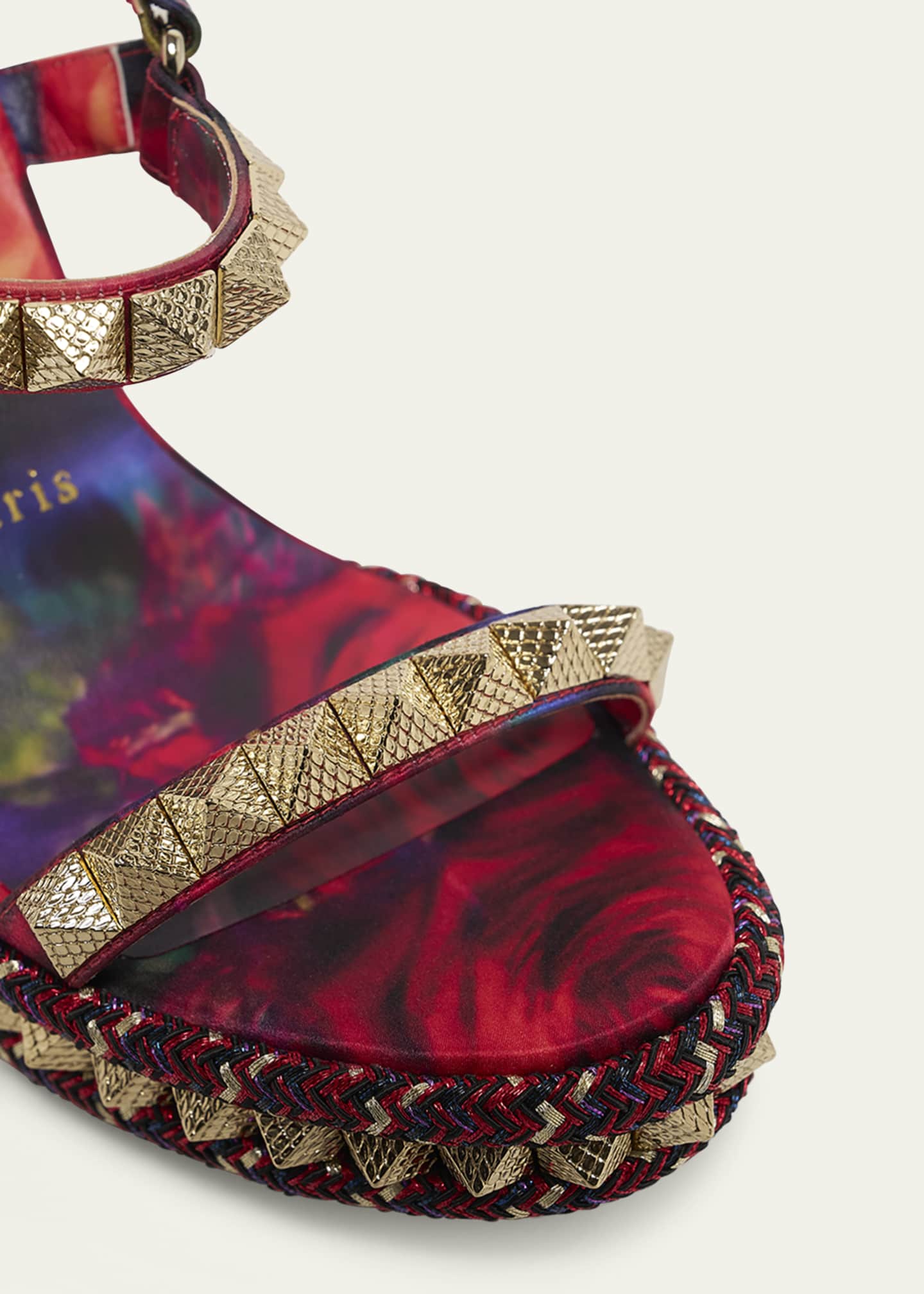 Christian Louboutin Pyraclou Satin Roses Wedge Sandals Image 3 of 3