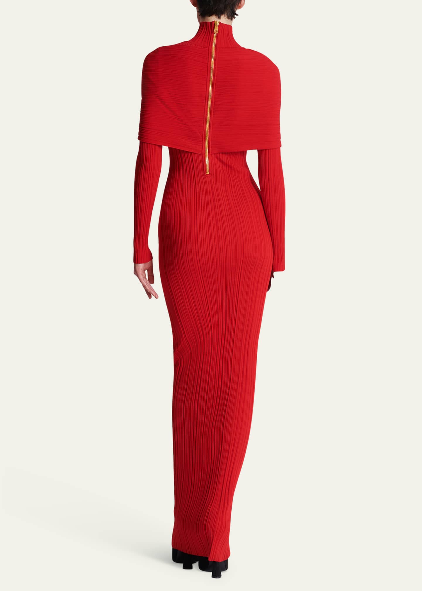 Balmain Ribbed Knit Turtleneck Bodycon Maxi Dress Image 3 of 5