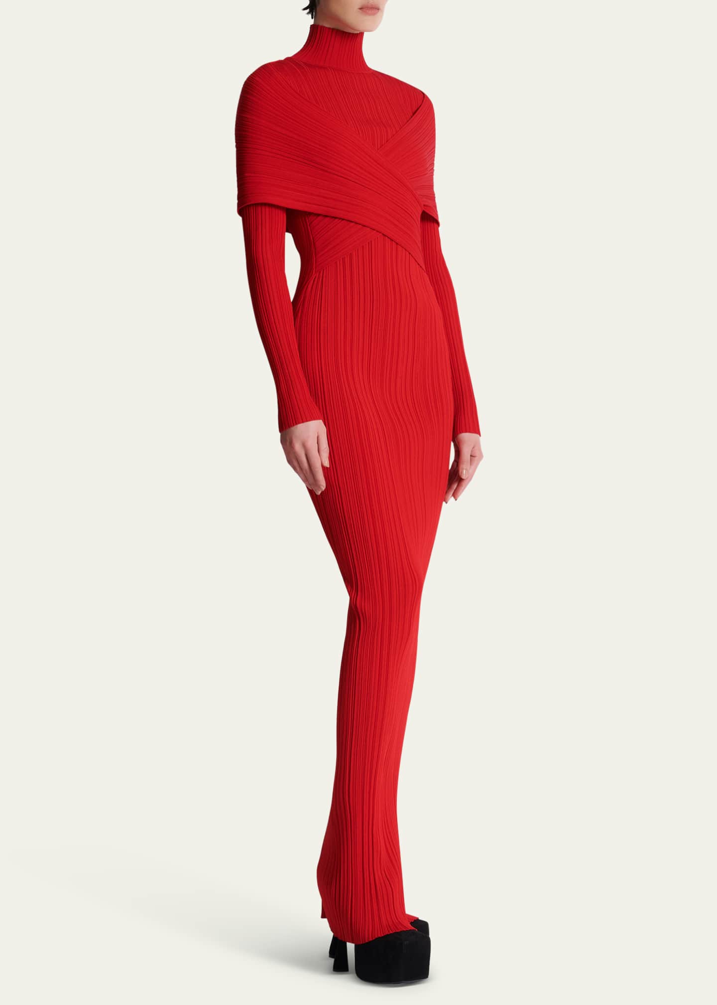 Balmain Ribbed Knit Turtleneck Bodycon Maxi Dress Image 4 of 5