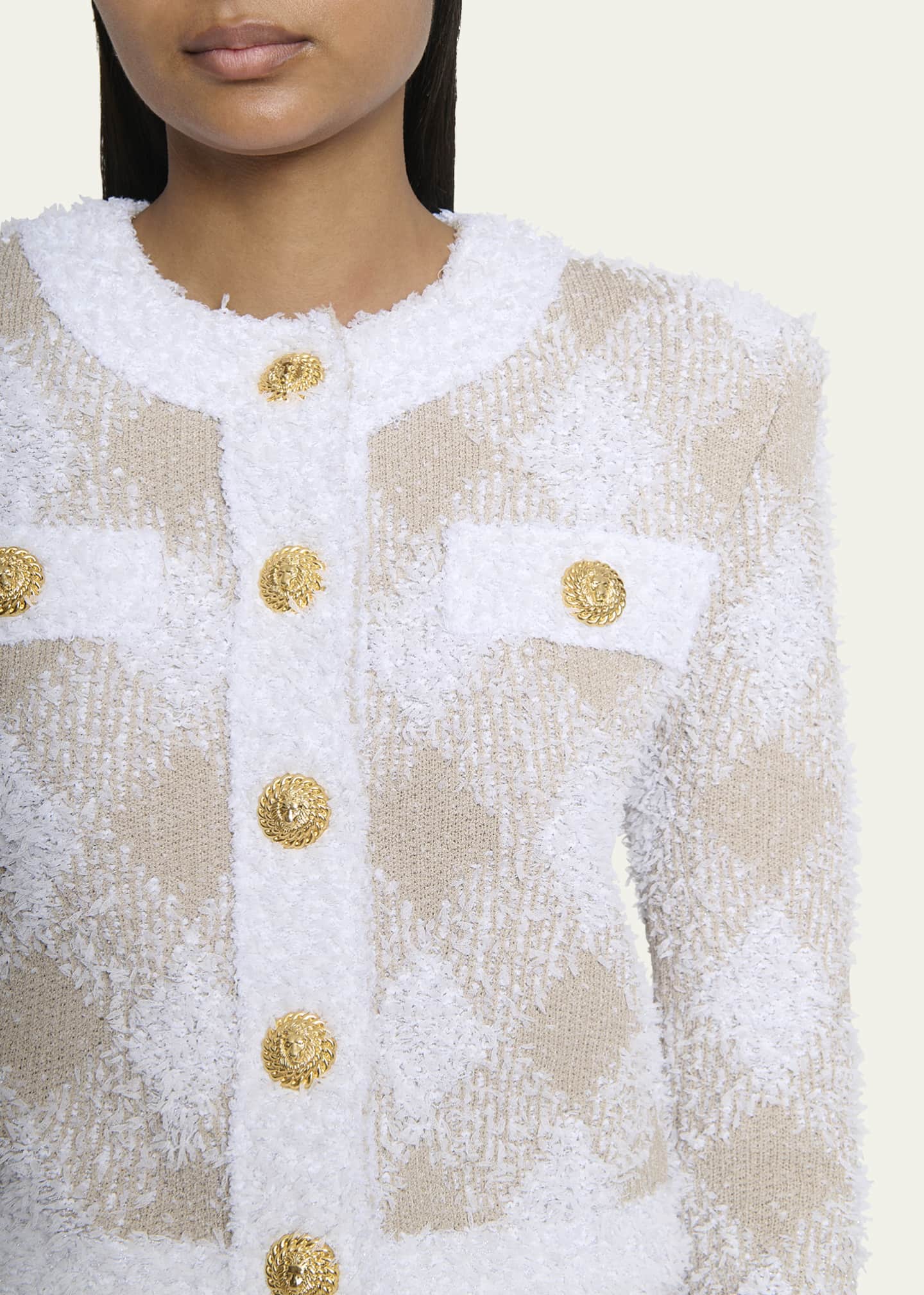 Balmain Vichy Check Tweed Knit Crop Jacket - Bergdorf Goodman