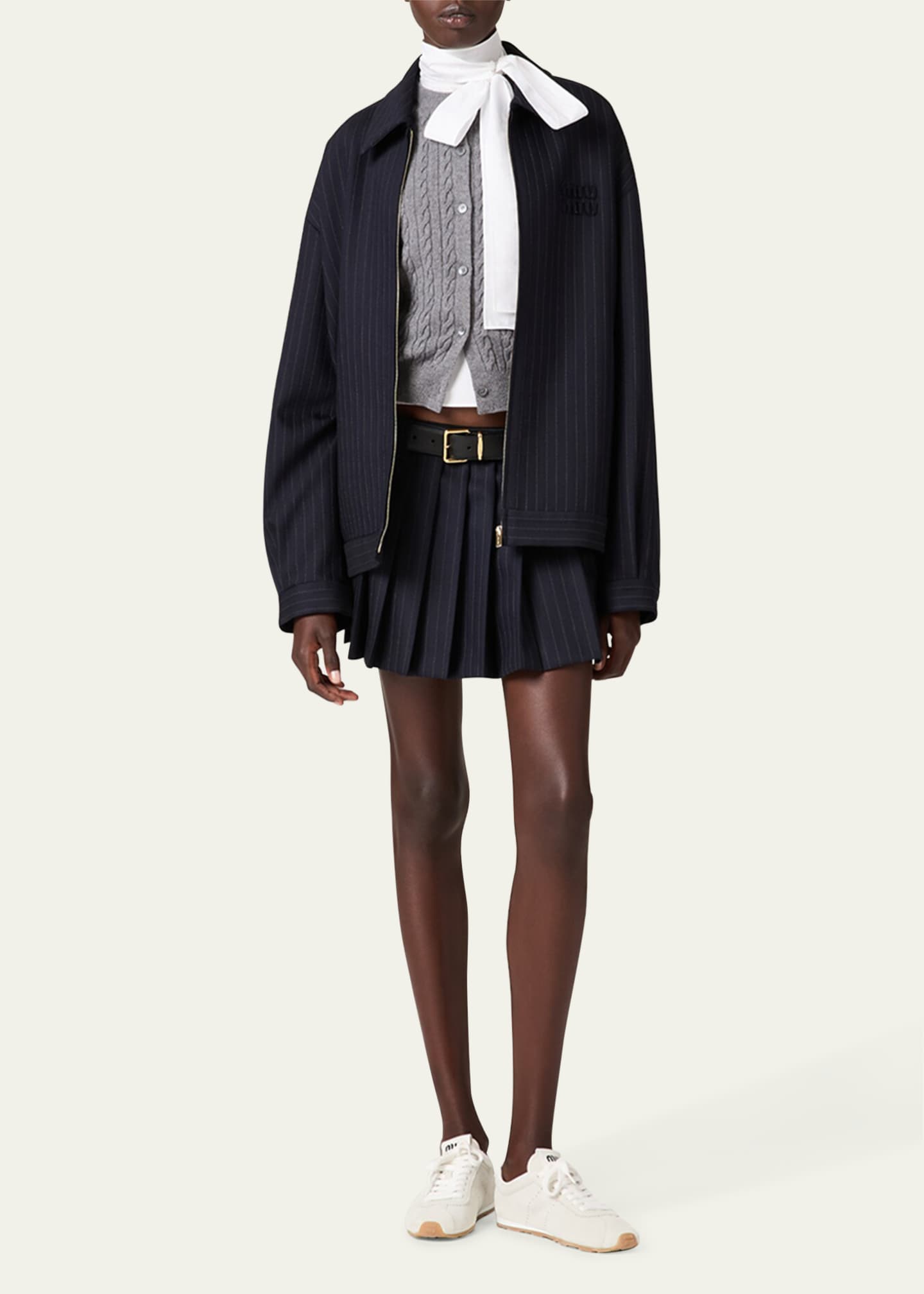 Miu Miu Pleated Pinstripe Wool Mini Skirt Image 2 of 4