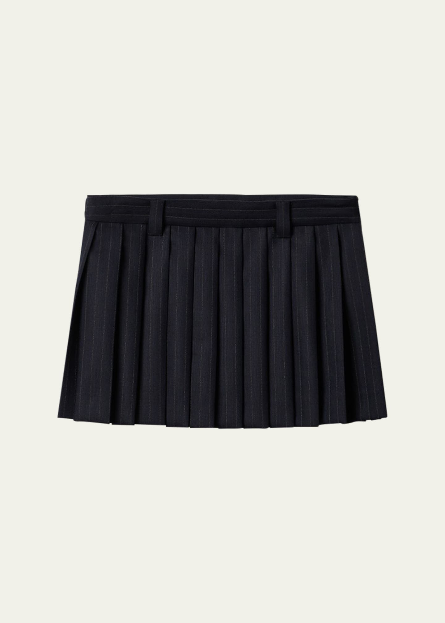 Miu Miu Pleated Pinstripe Wool Mini Skirt Image 1 of 4
