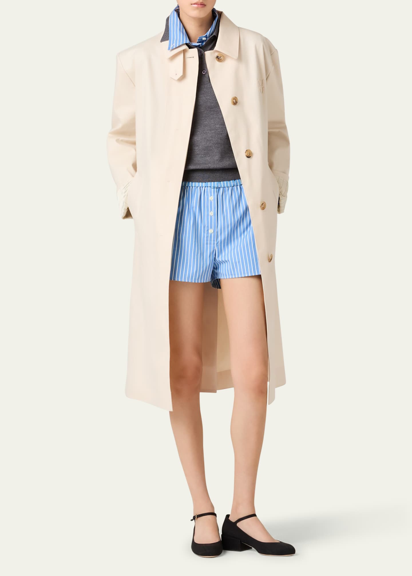 Miu Miu Stripe Long-Sleeve Boxy Button Down Top Image 2 of 3