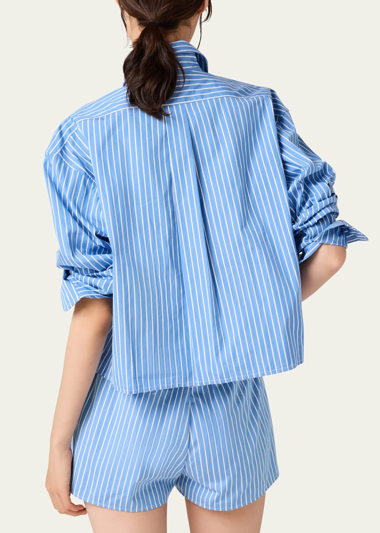 Miu Miu Stripe Long-Sleeve Boxy Button Down Top Image 3 of 3