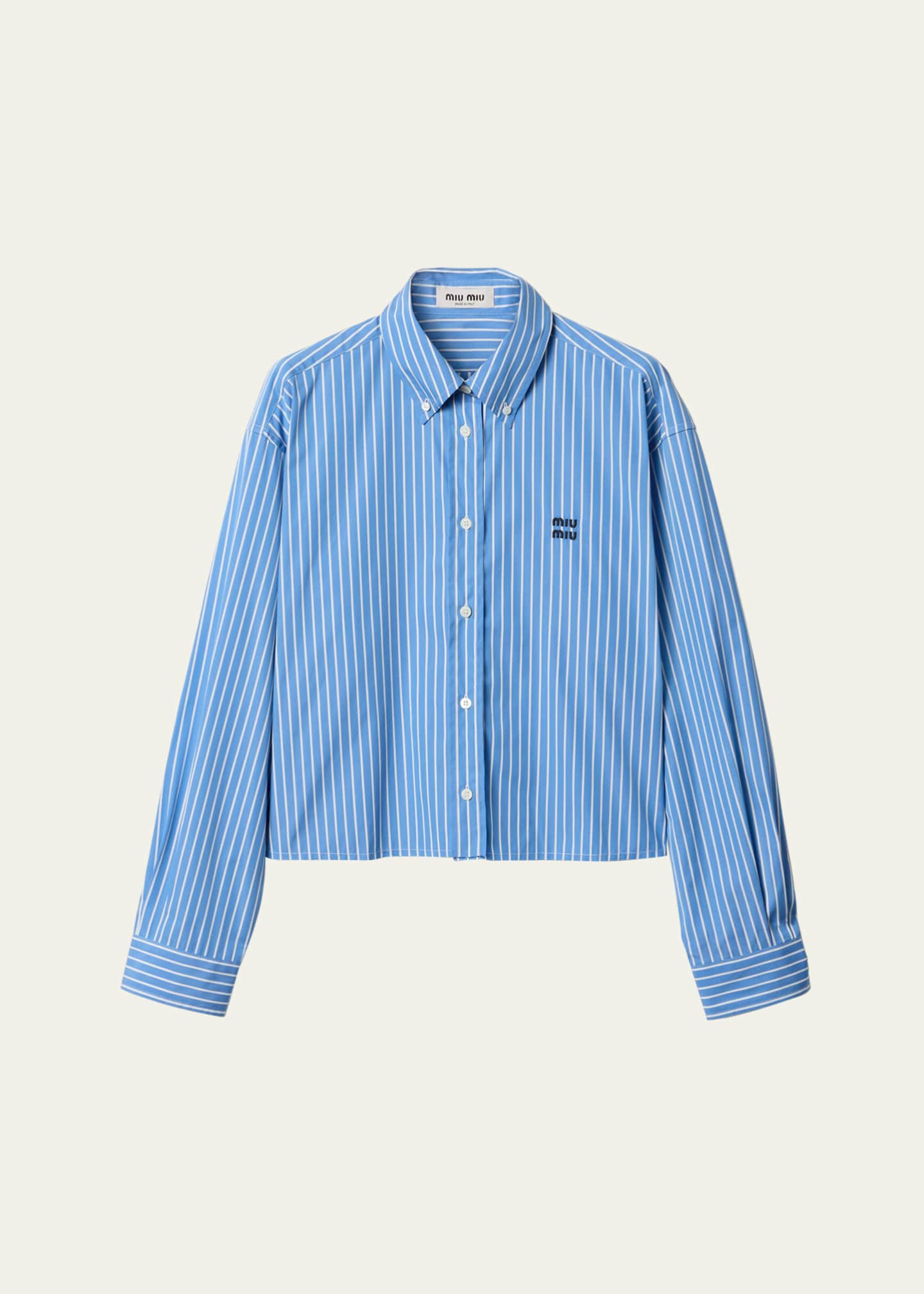 Miu Miu Stripe Long-Sleeve Boxy Button Down Top Image 1 of 3