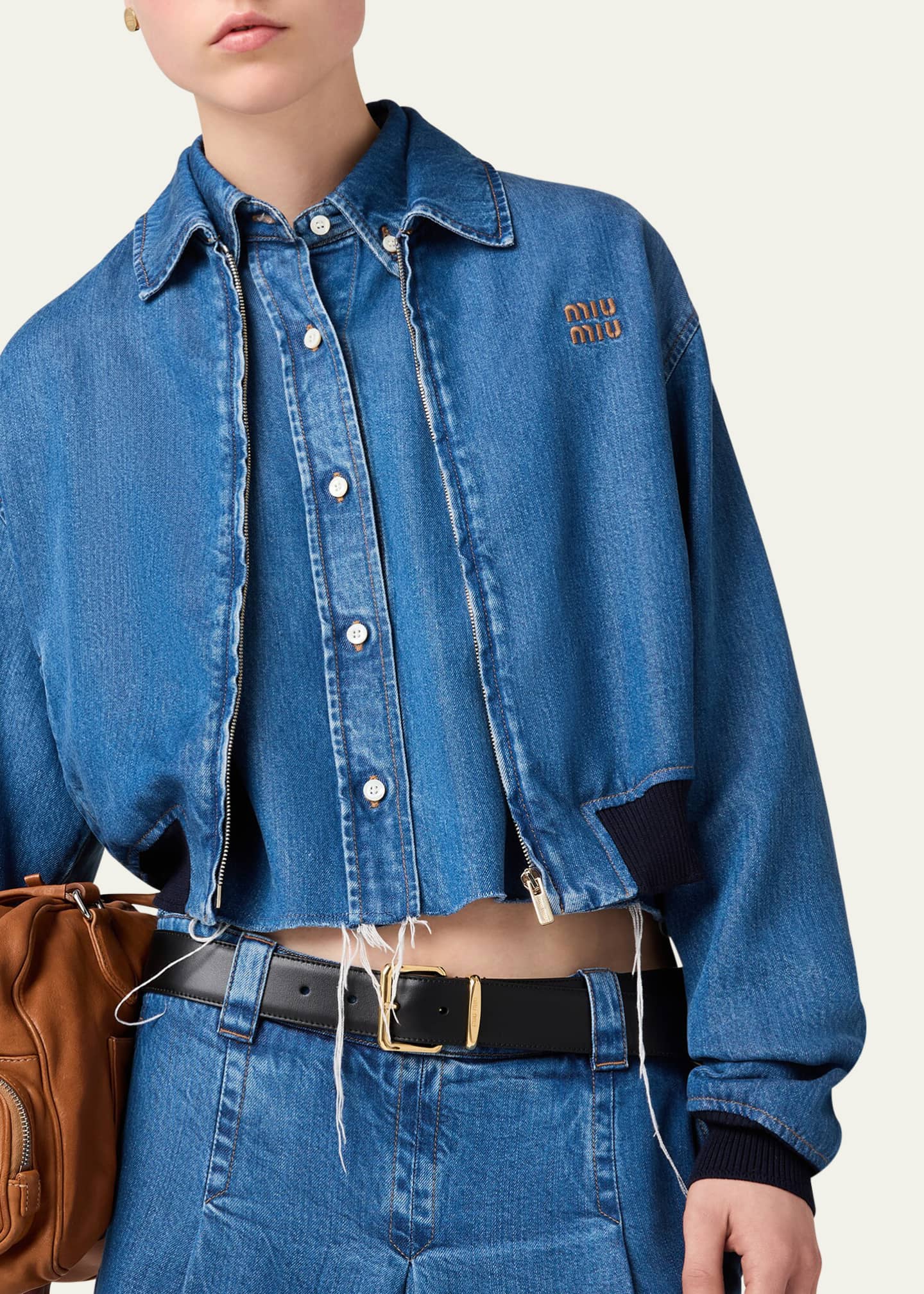 関税込【miumiu】Cropped denim jacket Miu Miu Cropped Denim Jacket - Bergdorf Goodman