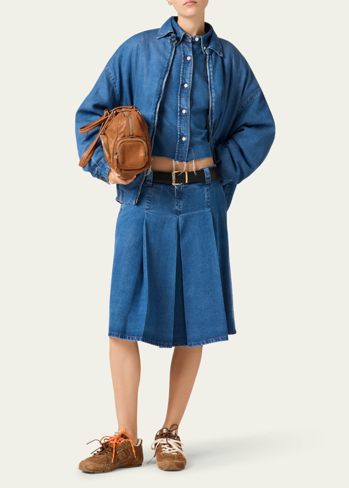 Miu Miu Denim Cropped Collared Button Down Shirt