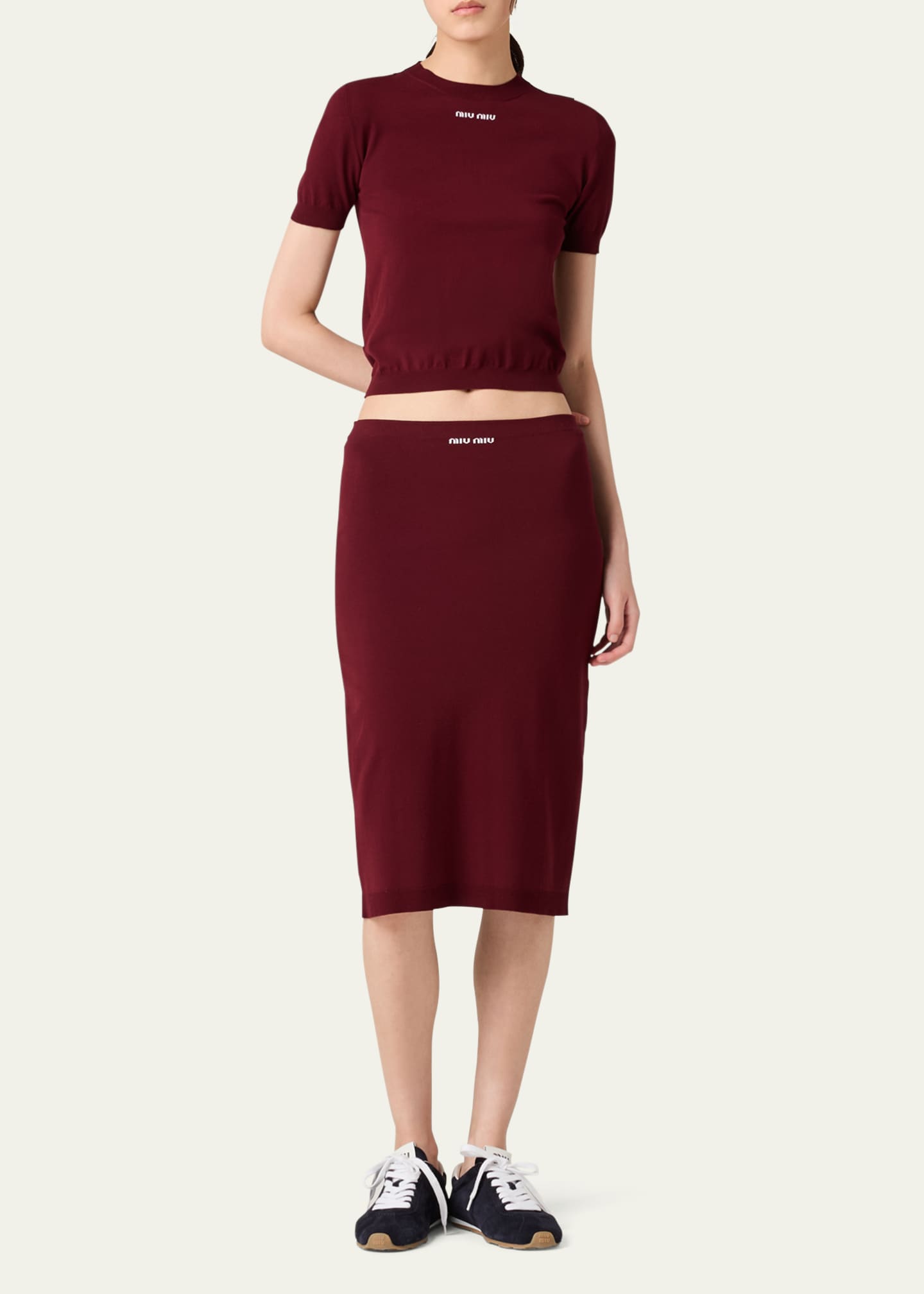 Miu Miu Intarsia Logo Midi Tube Skirt Image 2 of 4