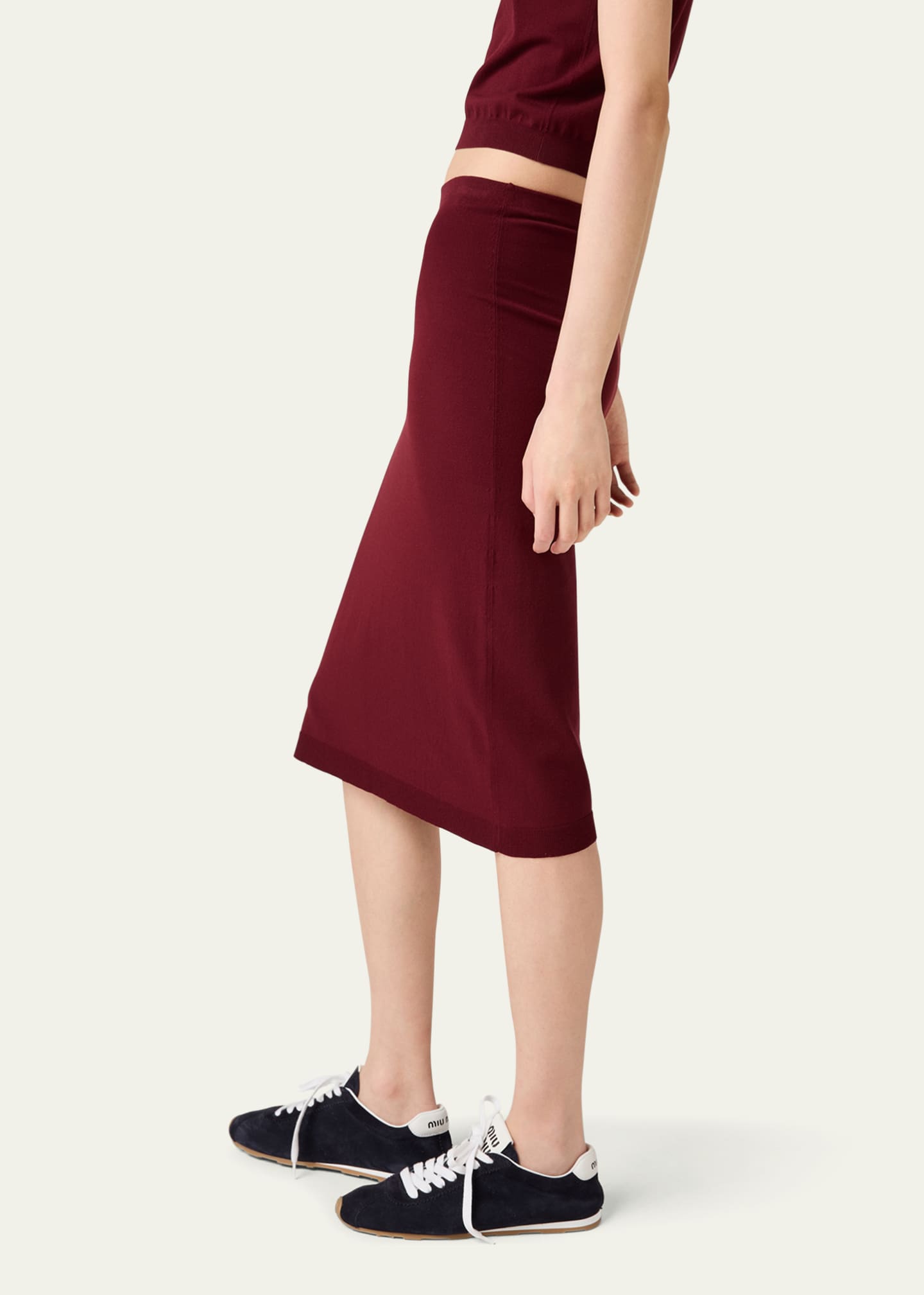 Miu Miu Intarsia Logo Midi Tube Skirt Image 4 of 4