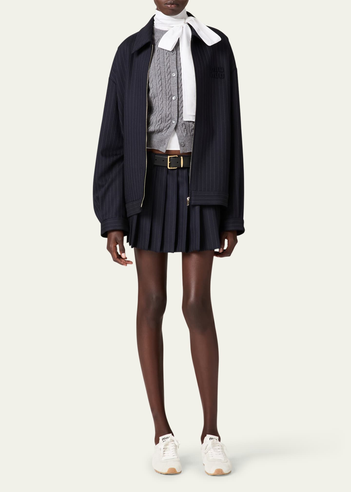 Miu Miu Pinstripe Zip Front Wool Jacket Image 2 of 4