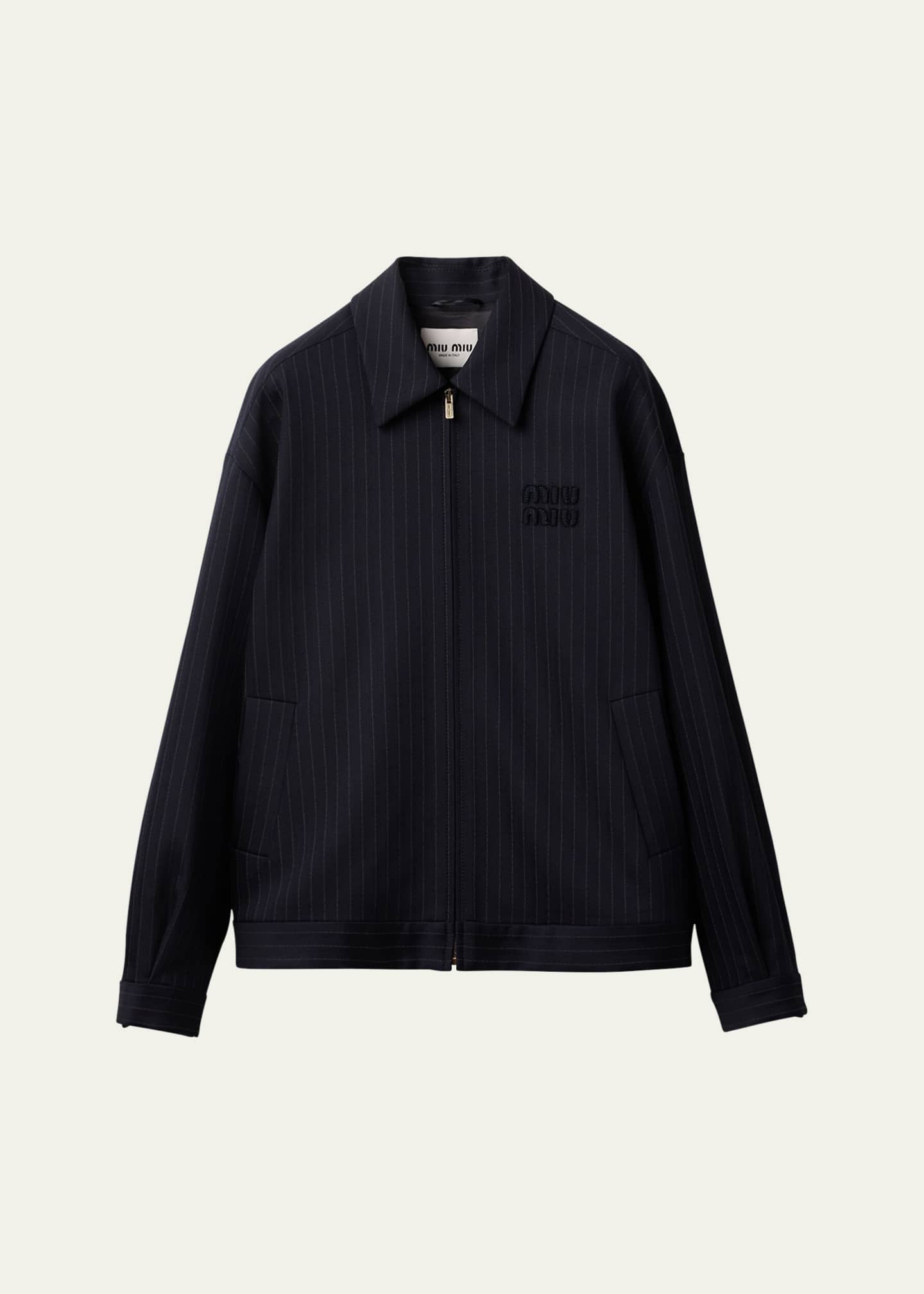Miu Miu Pinstripe Zip Front Wool Jacket Image 1 of 4
