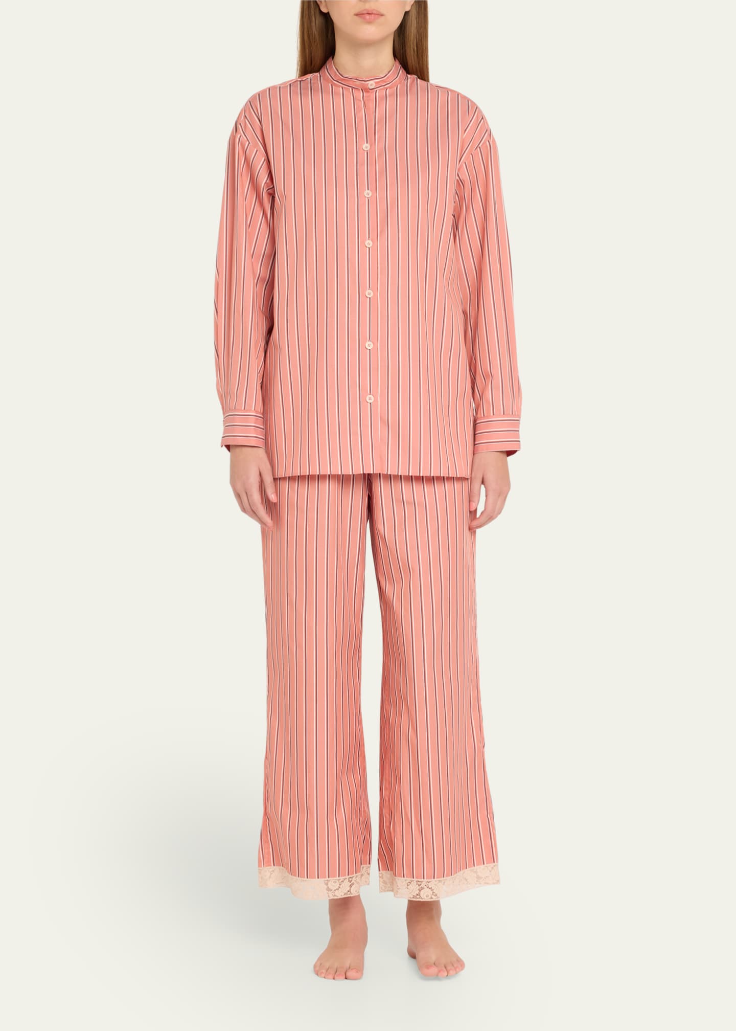 Eres Praline Striped Lace-Trim Cotton Pants Image 2 of 5