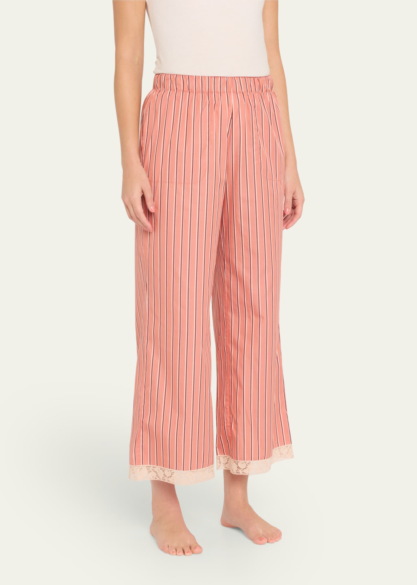 Eres Praline Striped Lace-Trim Cotton Pants Image 4 of 5