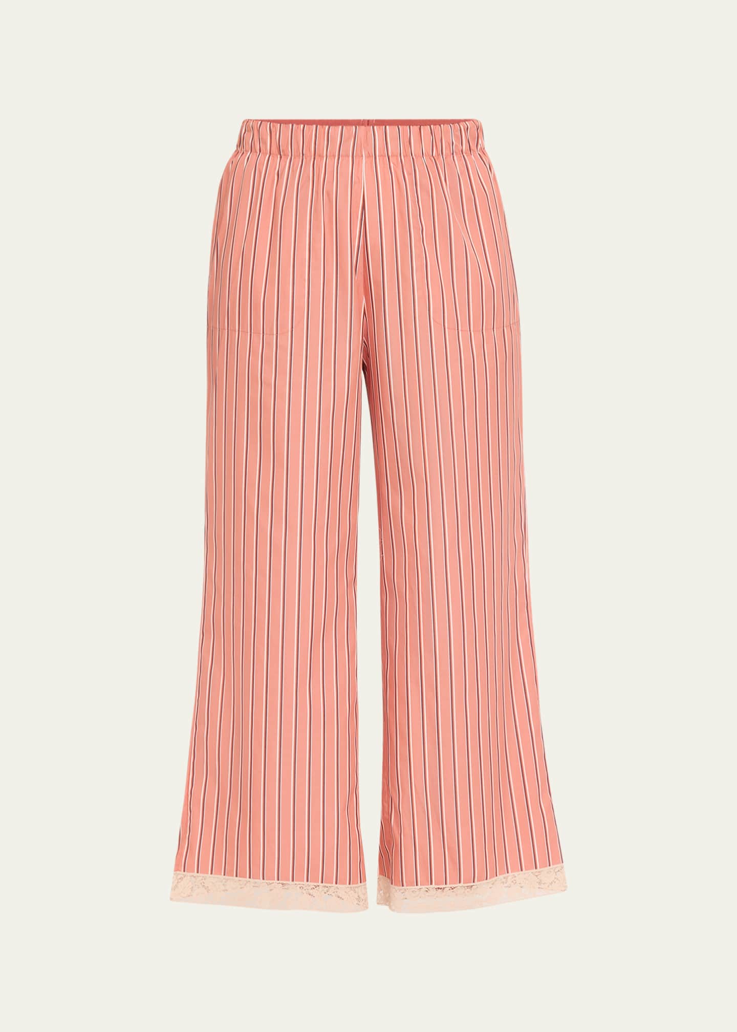 Eres Praline Striped Lace-Trim Cotton Pants Image 1 of 5