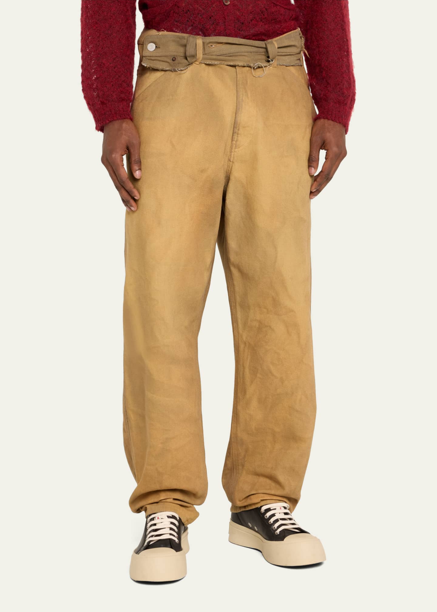 Magliano Men's Canvas Contrast-Belt Workwear Pants Image 4 of 5