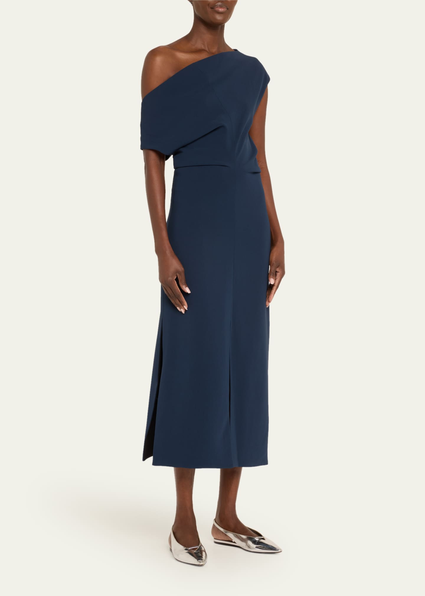 Proenza Schouler Rosa Off-Shoulder Matte Crepe Midi Dress Image 4 of 5