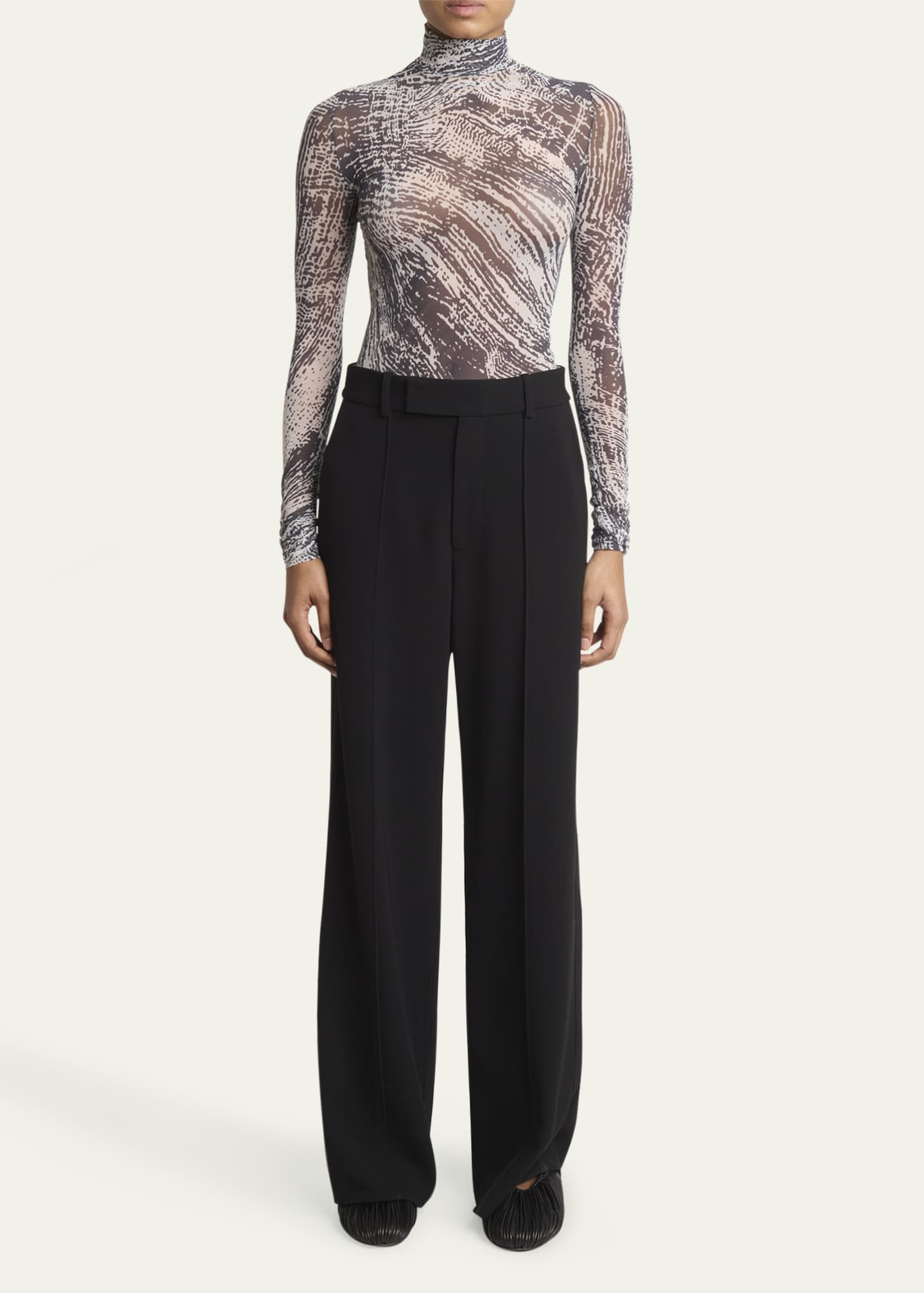 Proenza Schouler Rio Abstract-Print Tulle Jersey Turtleneck Top Image 2 of 5
