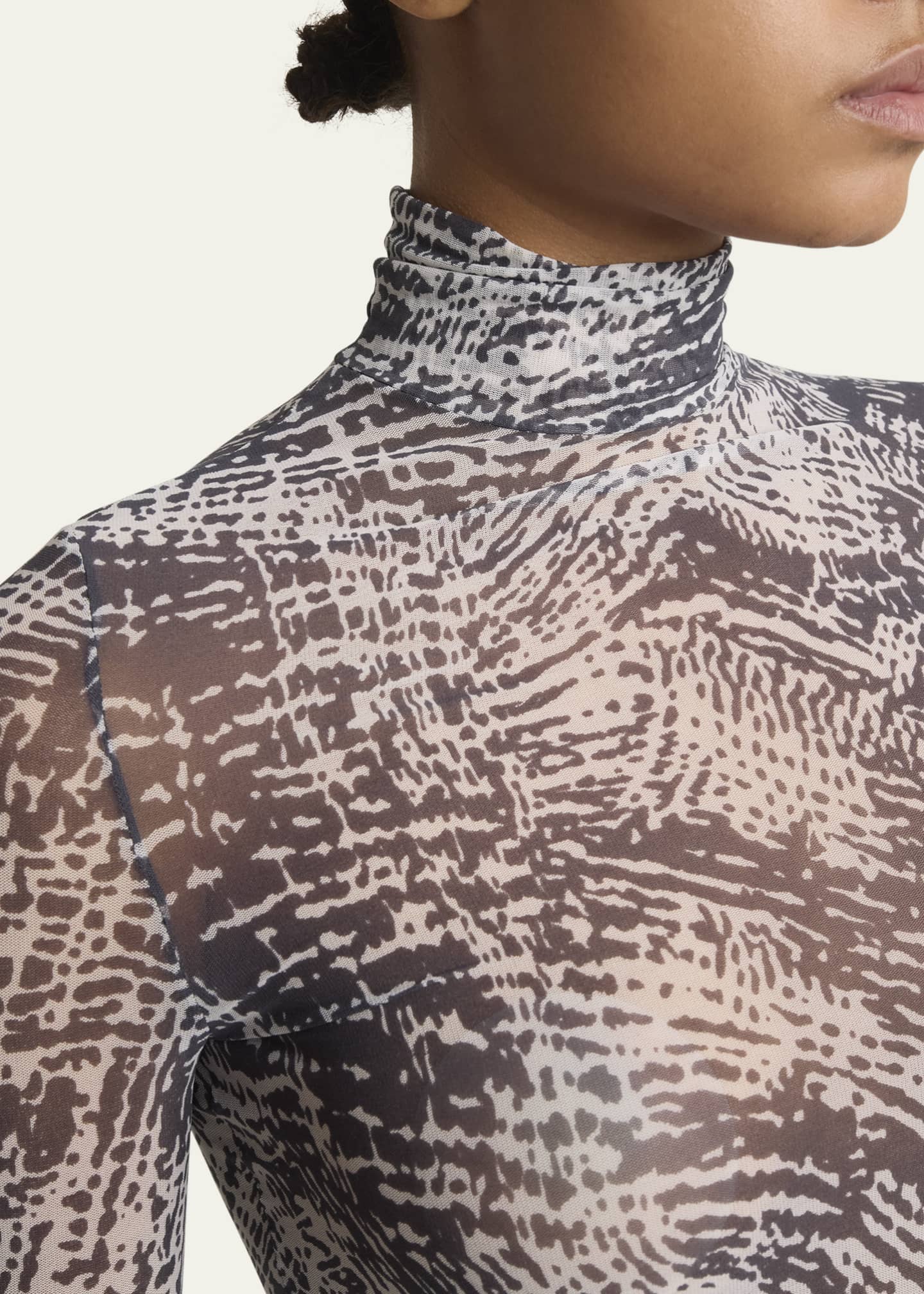 Proenza Schouler Rio Abstract-Print Tulle Jersey Turtleneck Top Image 5 of 5