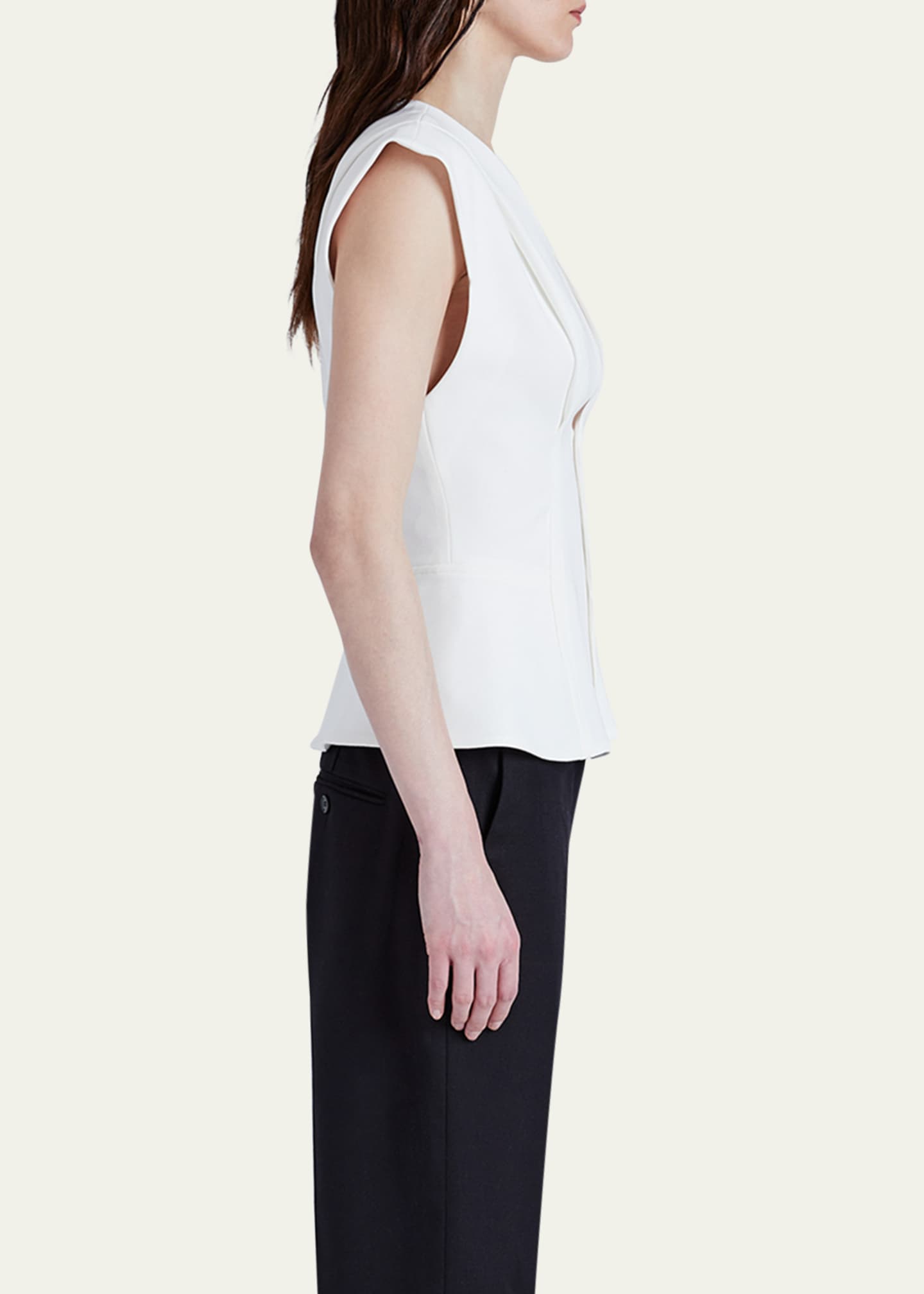 Proenza Schouler Janet Pintuck Deep V-Neck Crepe Top Image 4 of 5