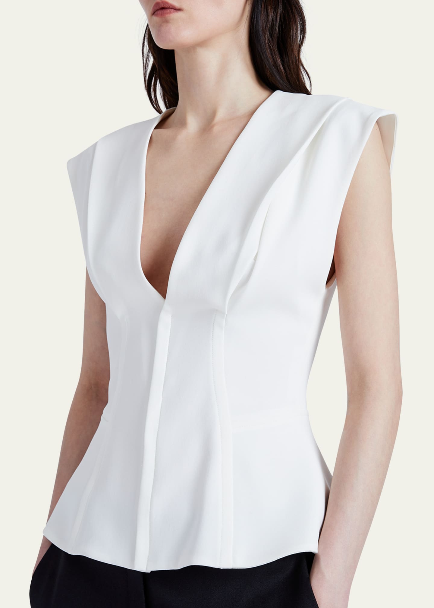 Proenza Schouler Janet Pintuck Deep V-Neck Crepe Top Image 5 of 5