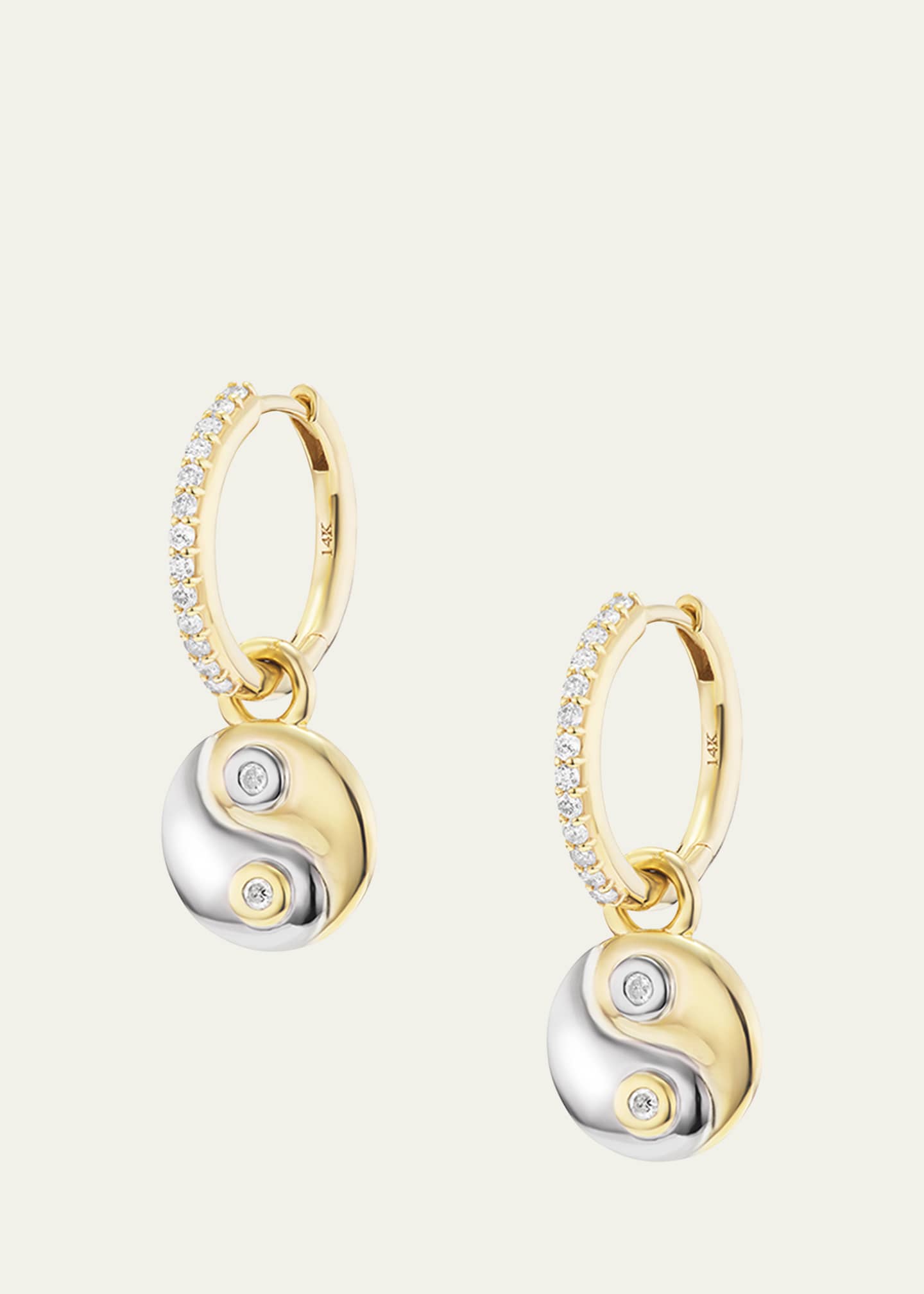 Sheryl Lowe Two Tone Diamond Bezel Yin Yang Charm Earrings