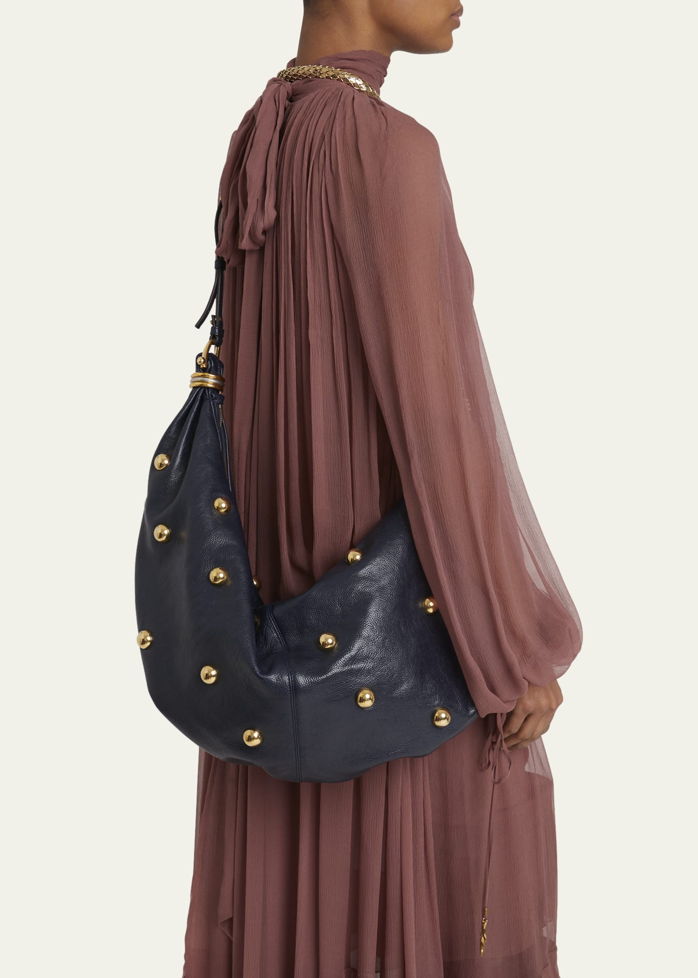 Chloe Bracelet Mini Studded Shoulder Bag in Grained Calfskin Image 2 of 5